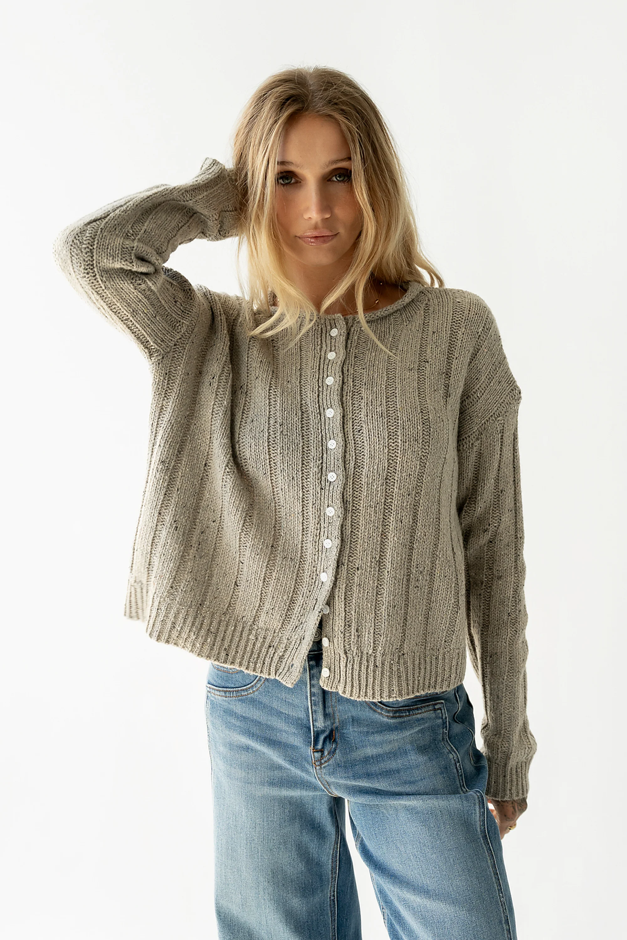 Katira Button Up Sweater in Heather Grey - Image 2