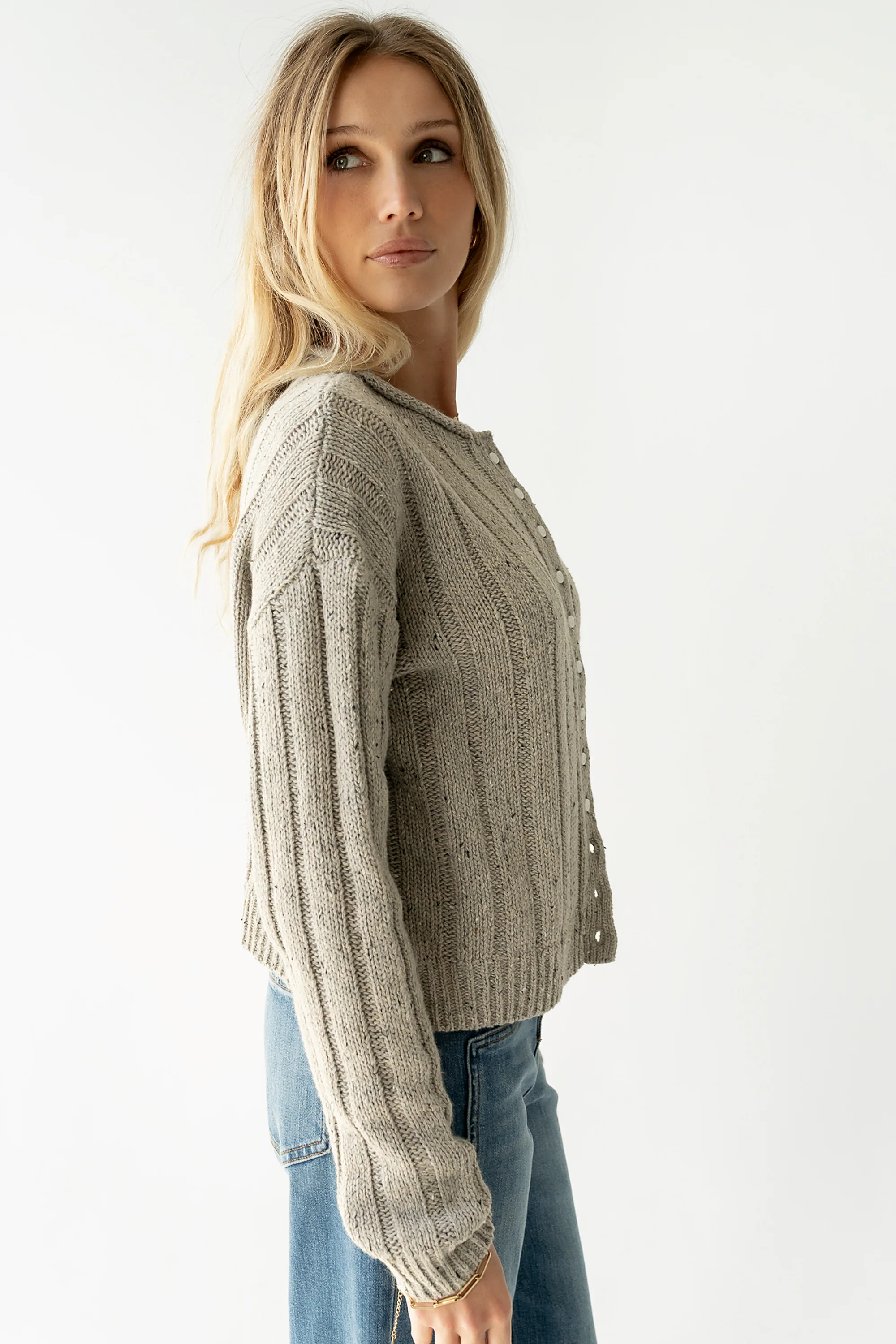 Katira Button Up Sweater in Heather Grey - Image 3