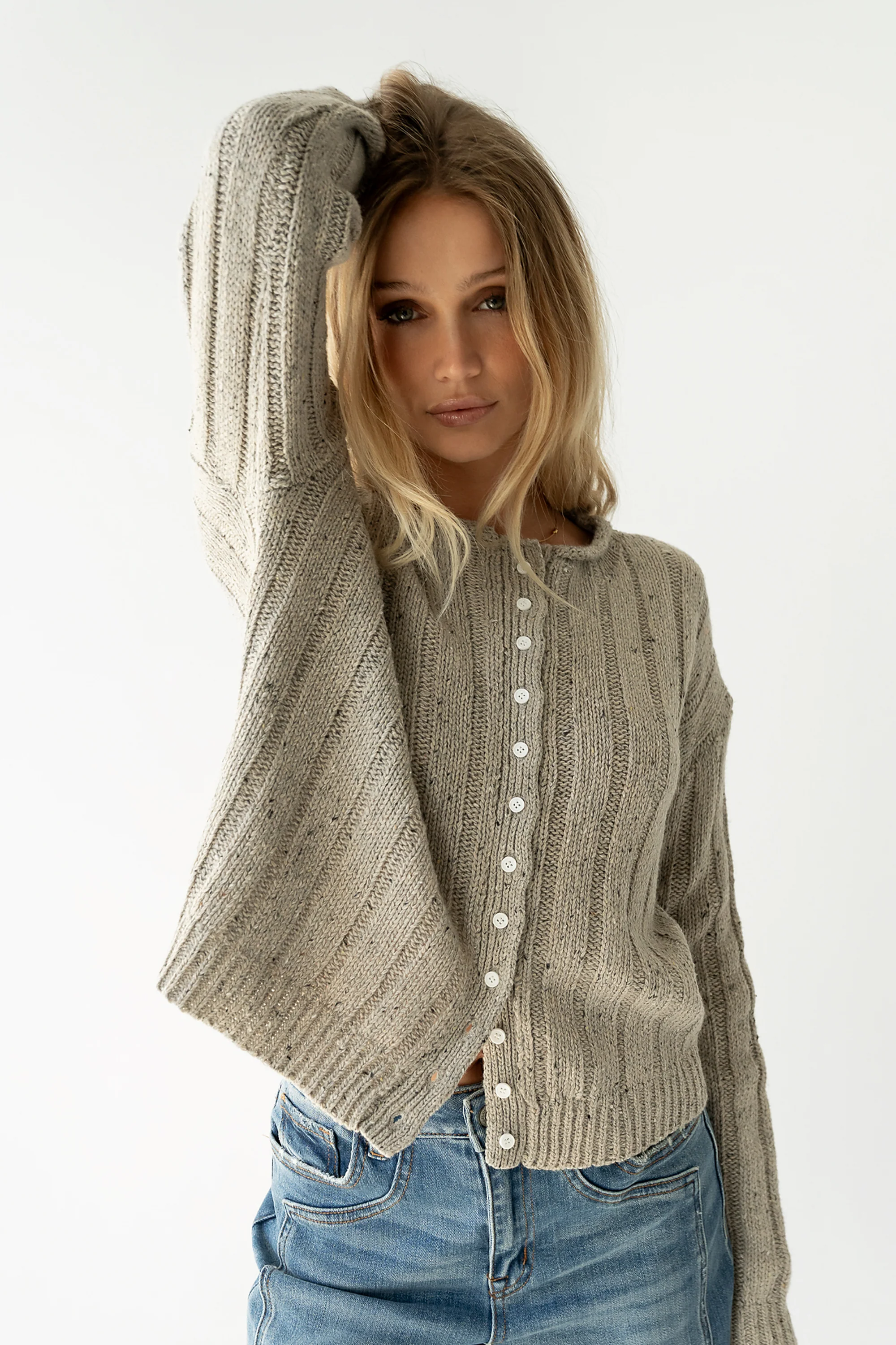 Katira Button Up Sweater in Heather Grey - Image 4