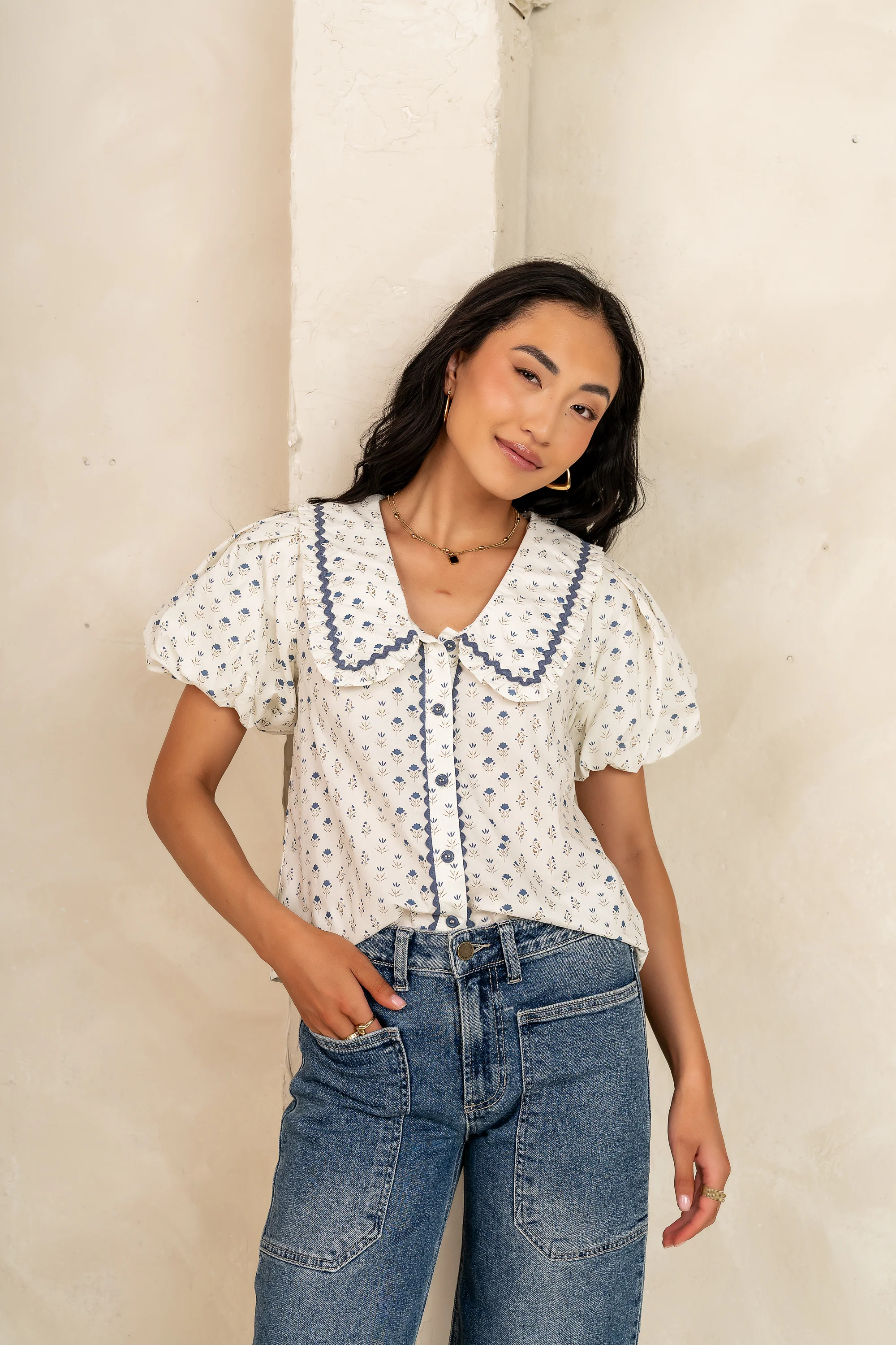 Kayla Collared Blouse in Cream - Image 2