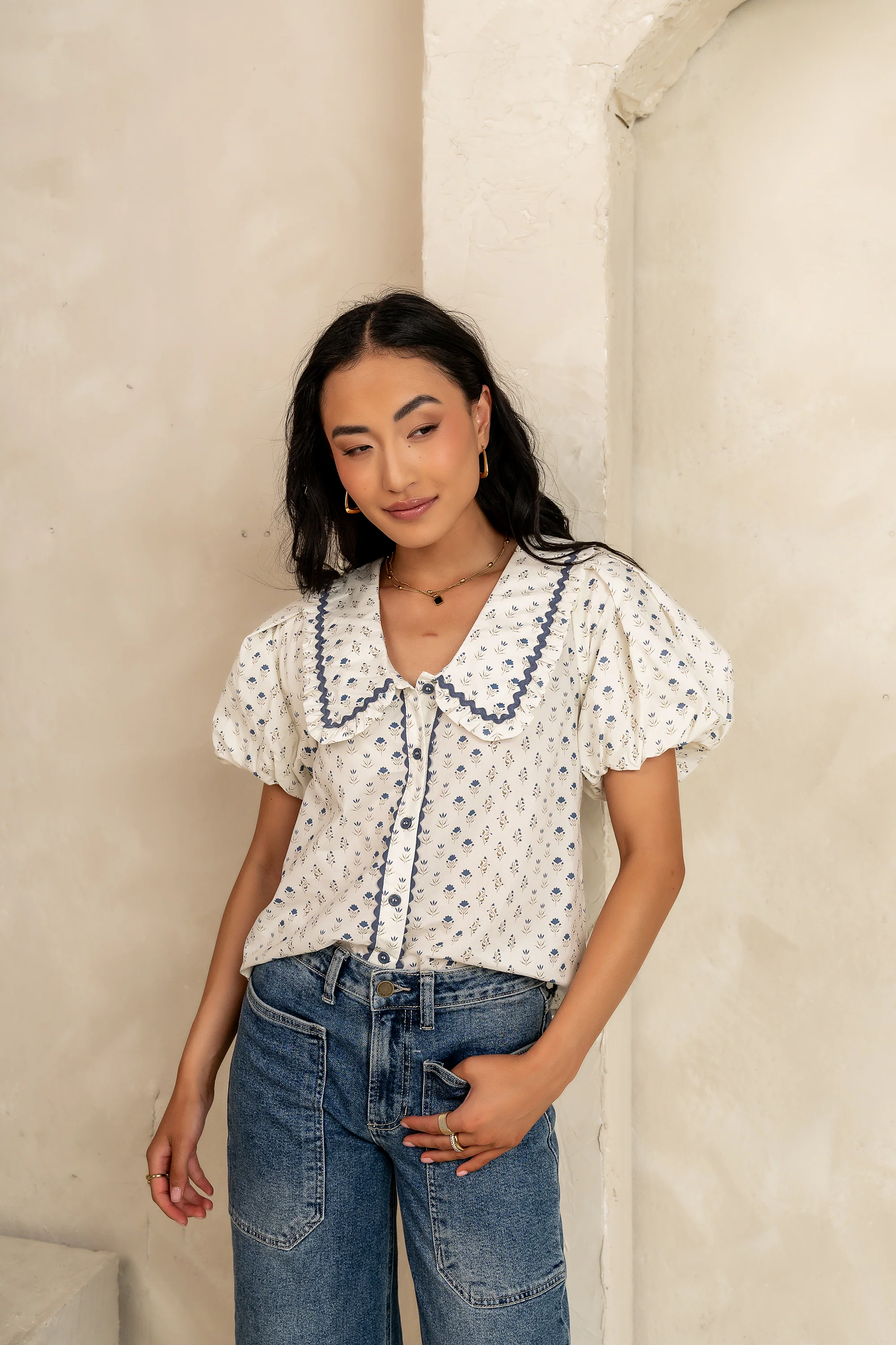 Kayla Collared Blouse in Cream - Image 3