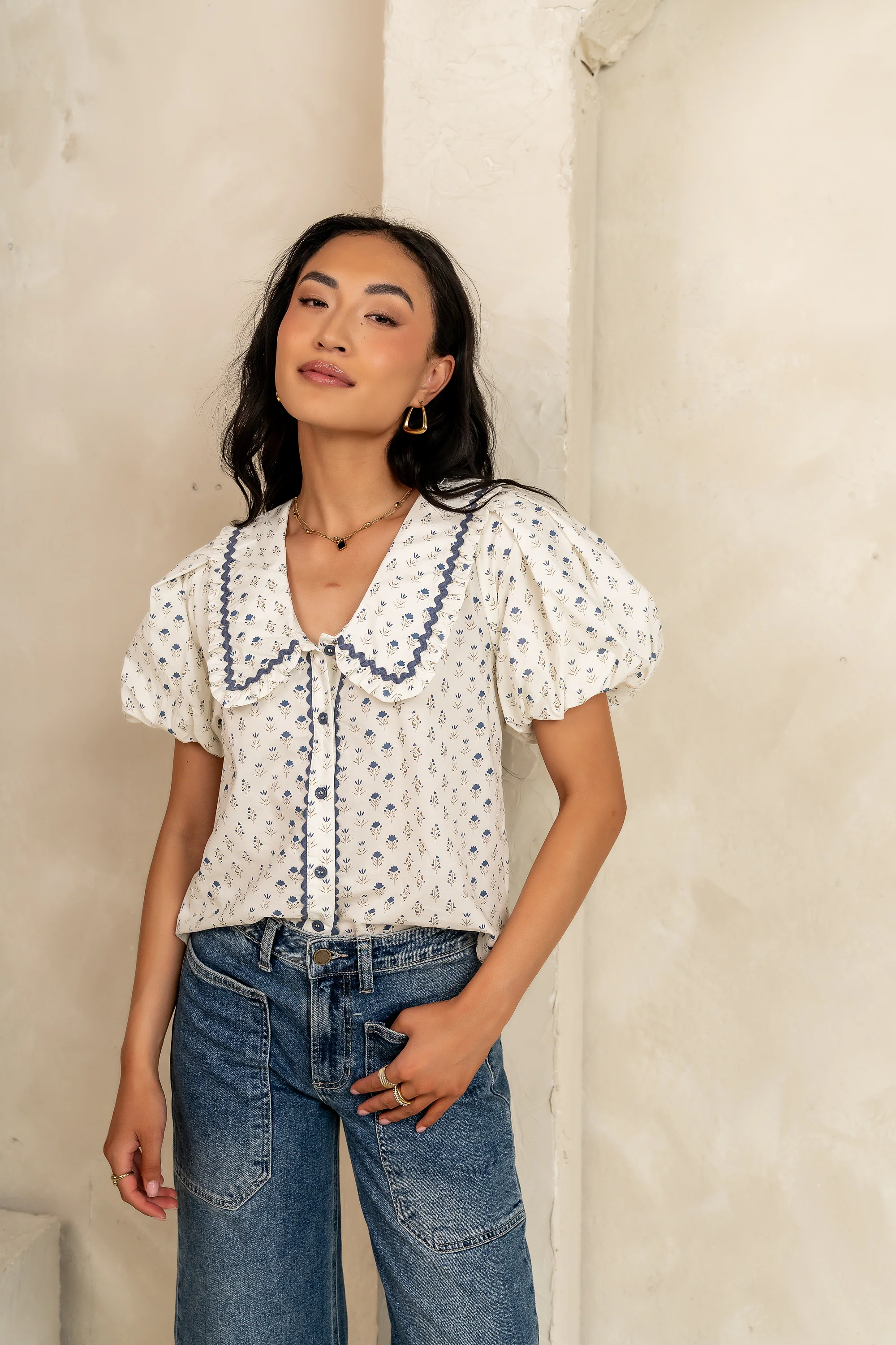 Kayla Collared Blouse in Cream - Image 4