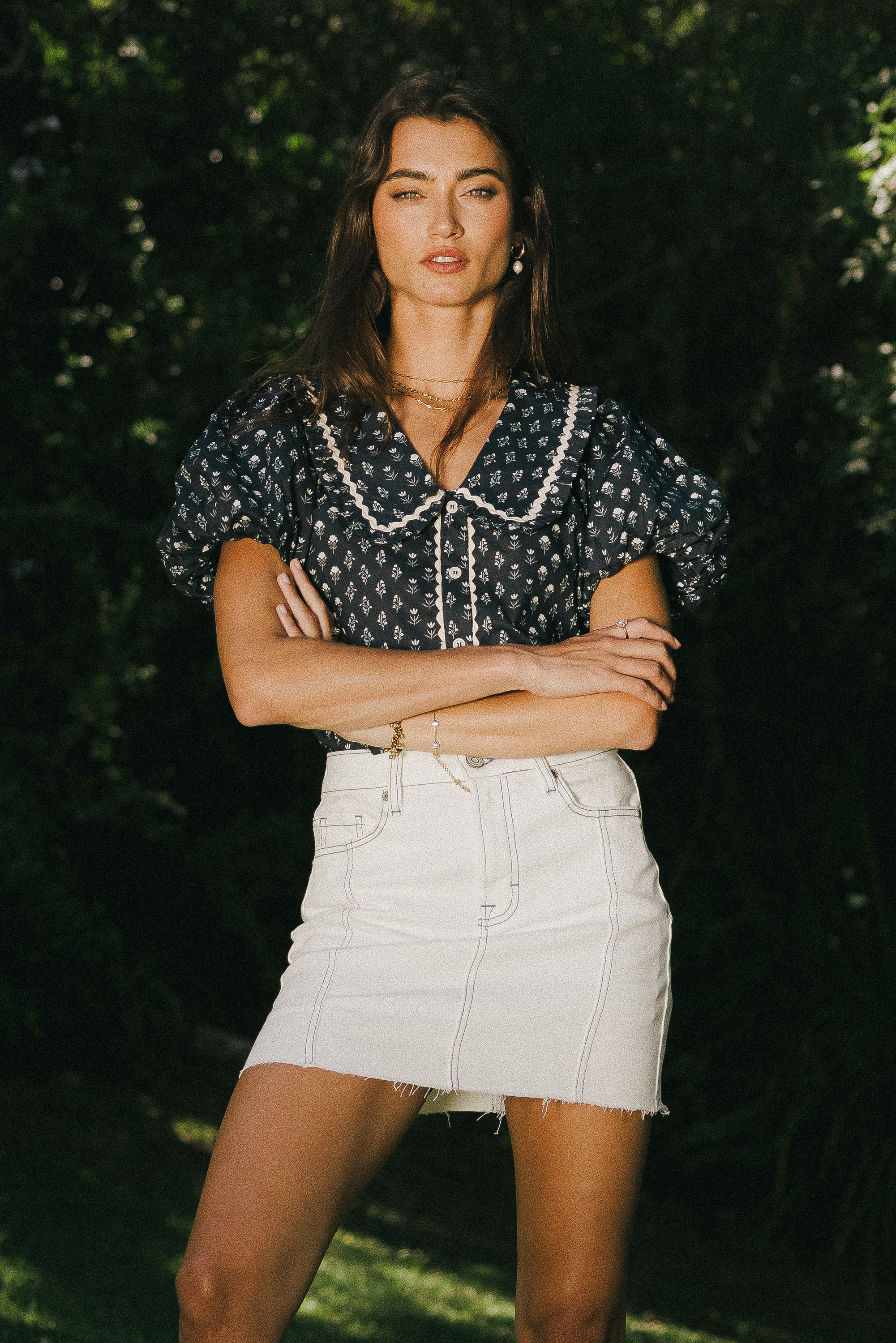 Kayla Collared Blouse in Navy - FINAL SALE - Image 3