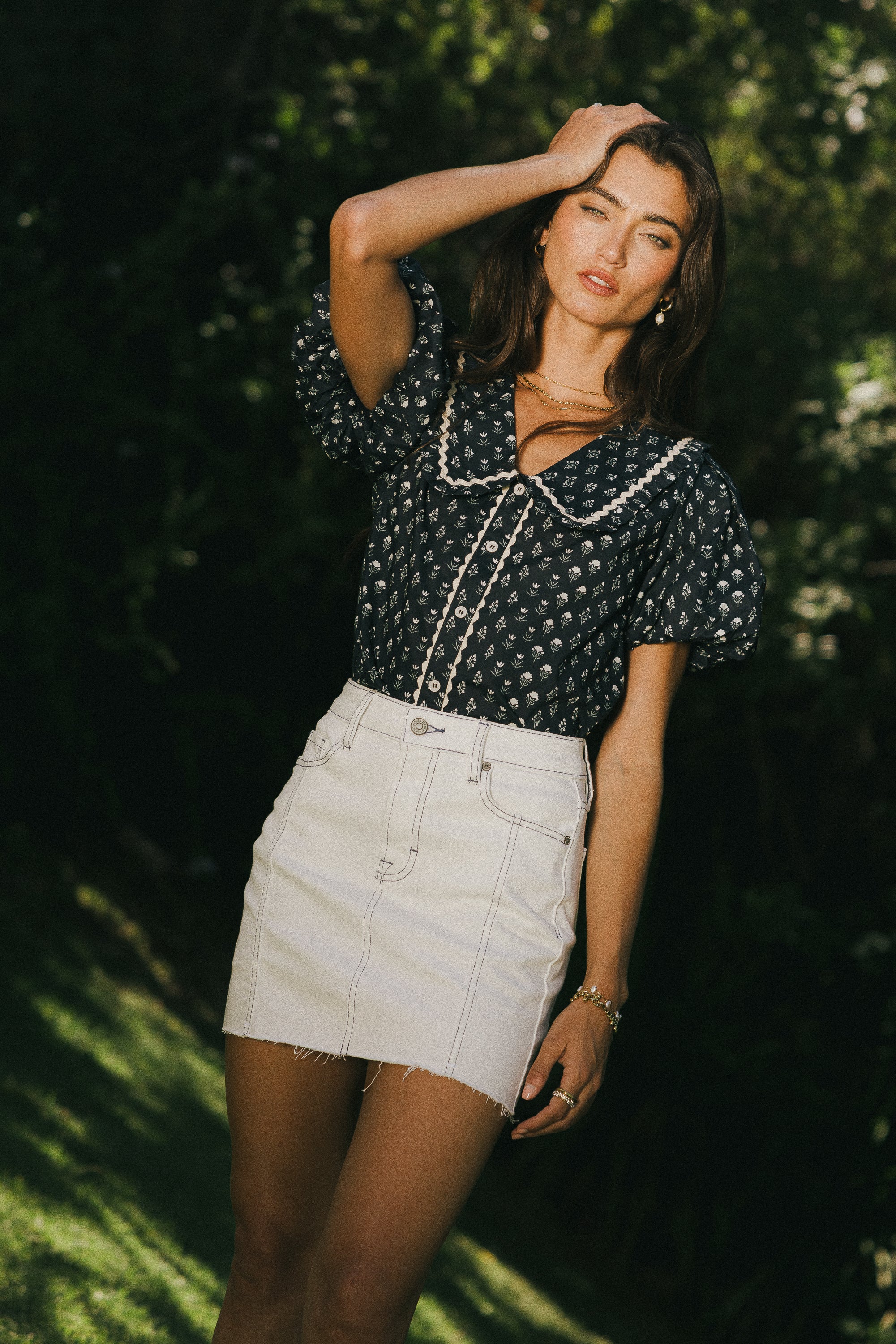 Kayla Collared Blouse in Navy - FINAL SALE - Image 4