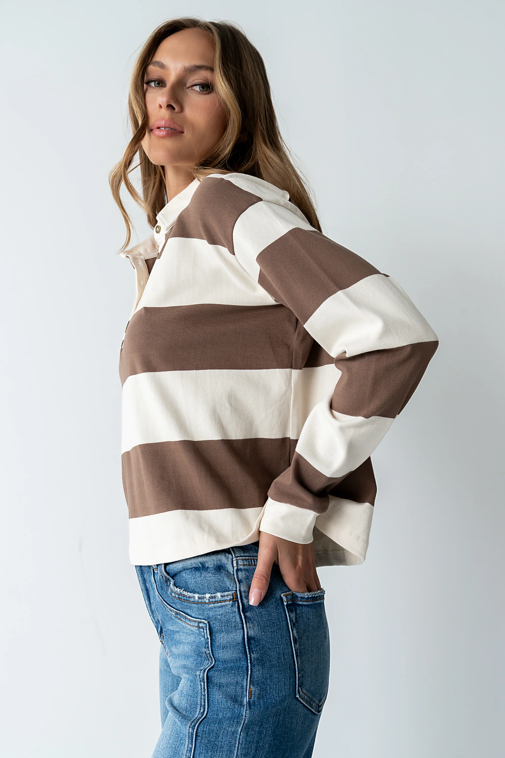 Kaysen Striped Top in Taupe - FINAL SALE - Image 2