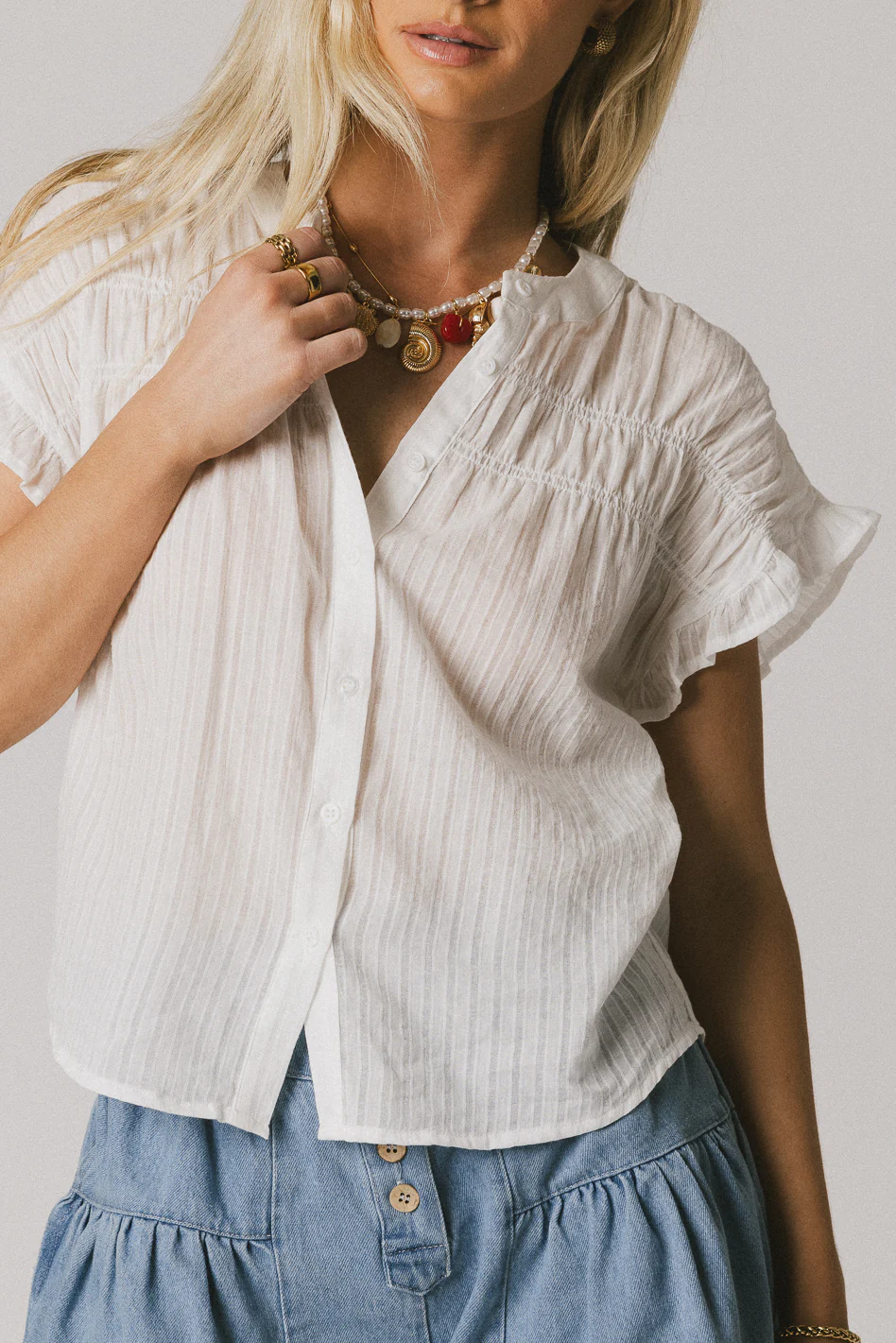 Kaytee Striped Top in White - Image 2