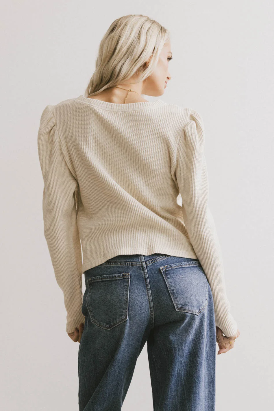 Kelcey Waffle Knit Top in Cream - FINAL SALE - Image 2