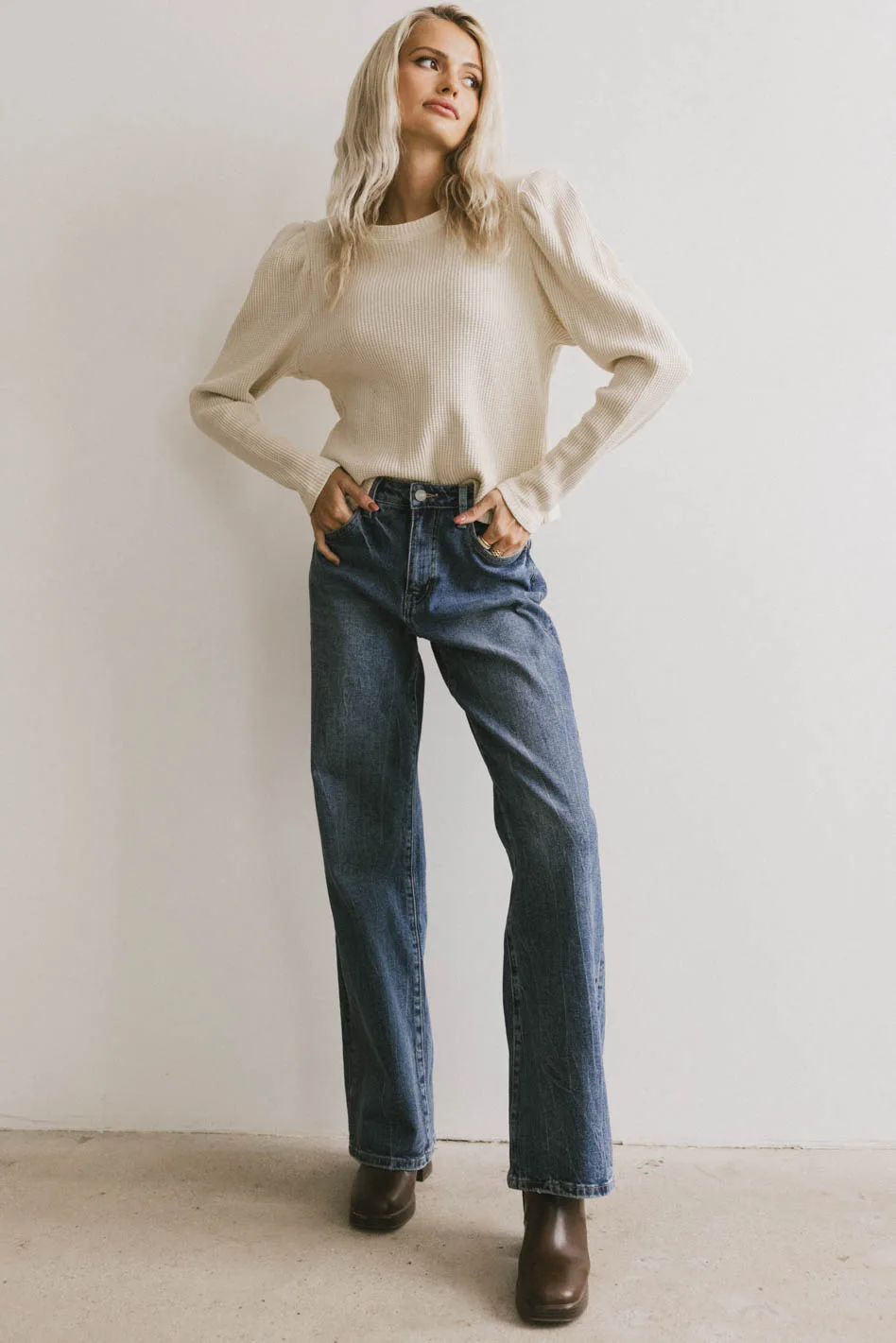 Kelcey Waffle Knit Top in Cream - FINAL SALE - Image 4