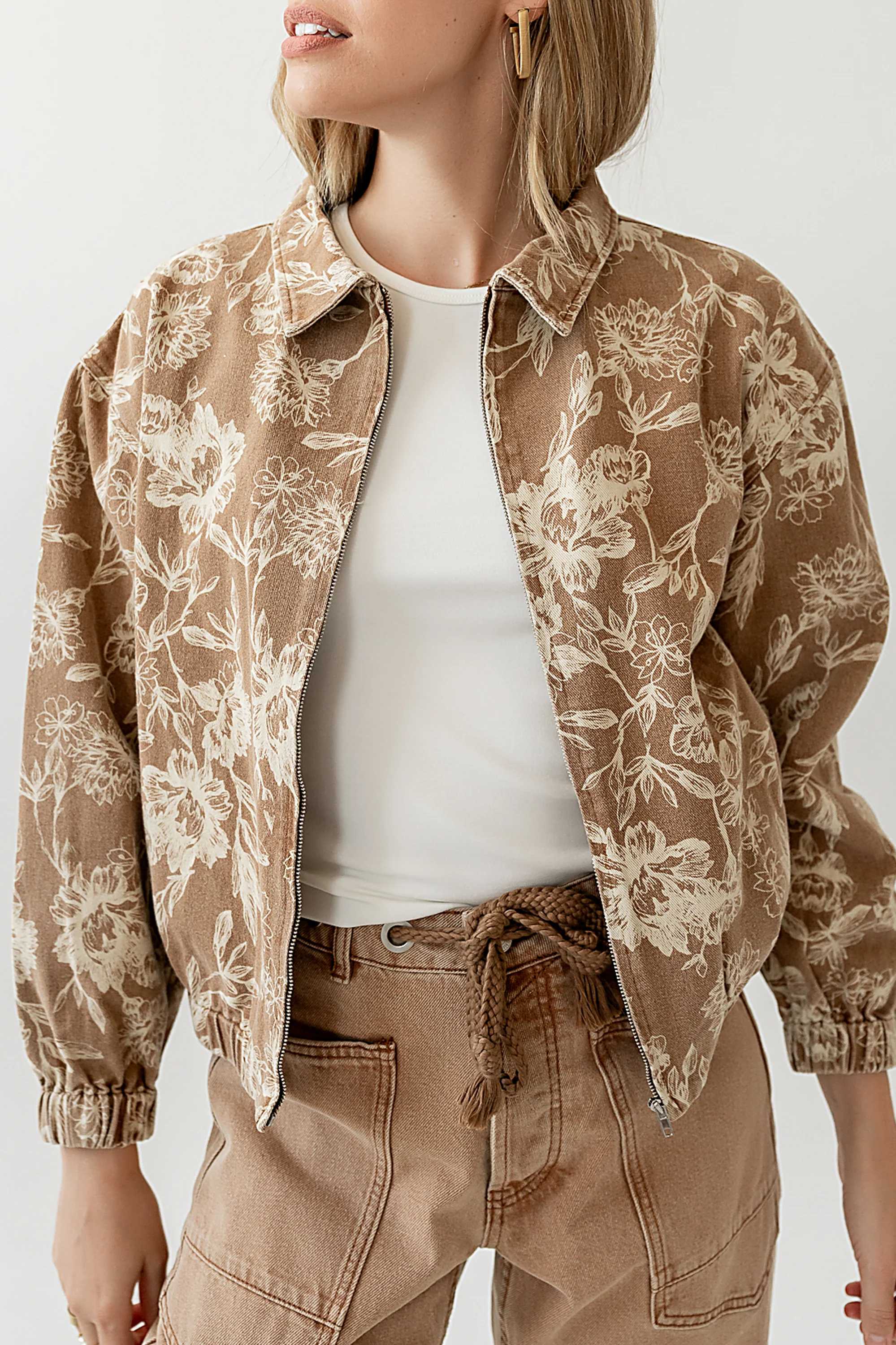 Kellie Floral Bomber Jacket in Camel - FINAL SALE - Image 2