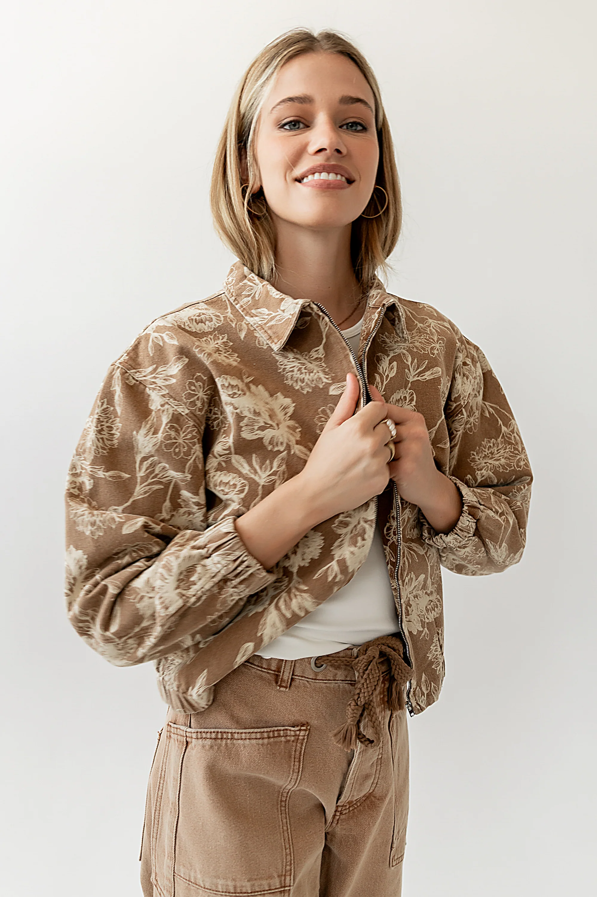 Kellie Floral Bomber Jacket in Camel - FINAL SALE - Image 5