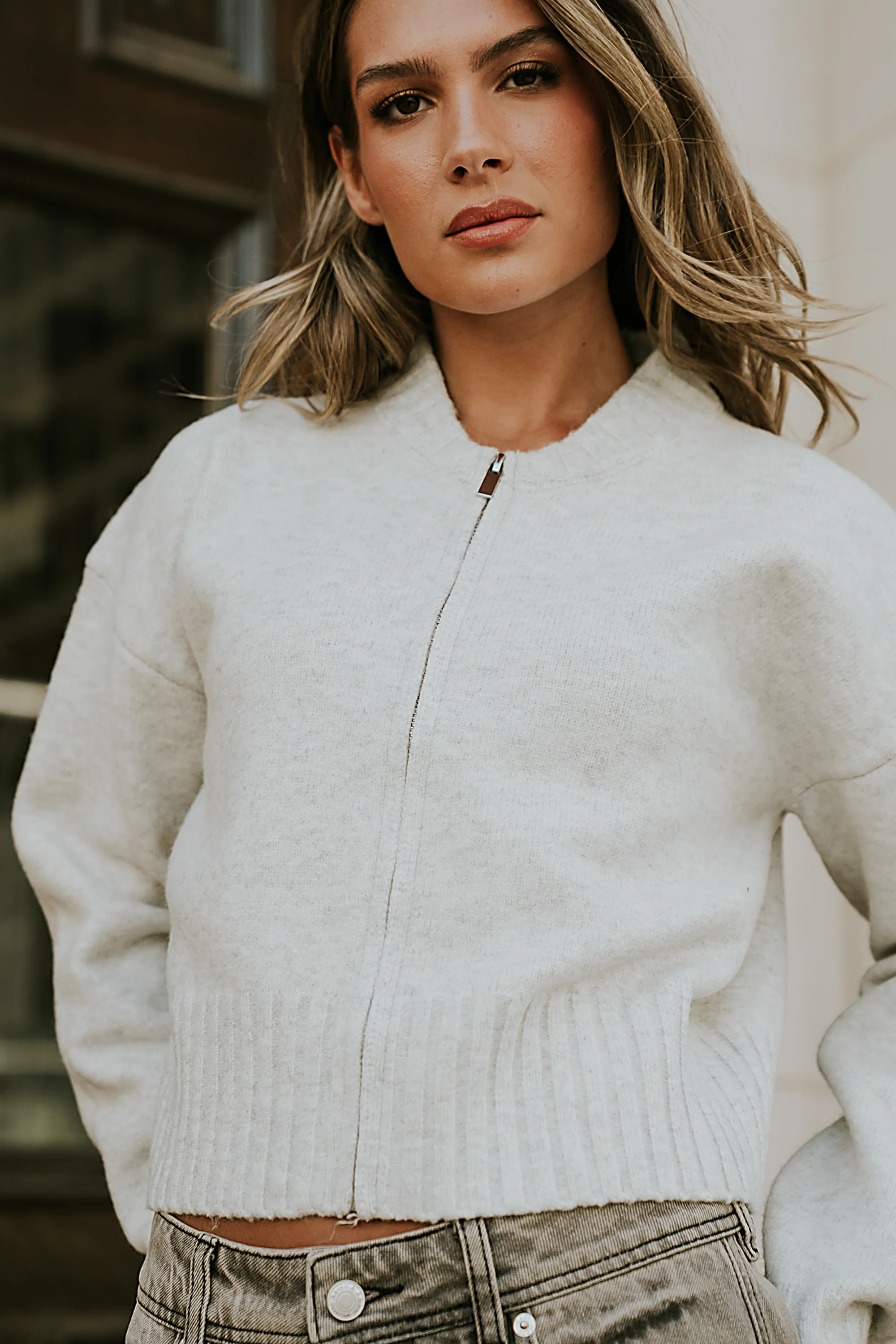 Kelly Knit Bomber Jacket in Grey - FINAL SALE - Image 3
