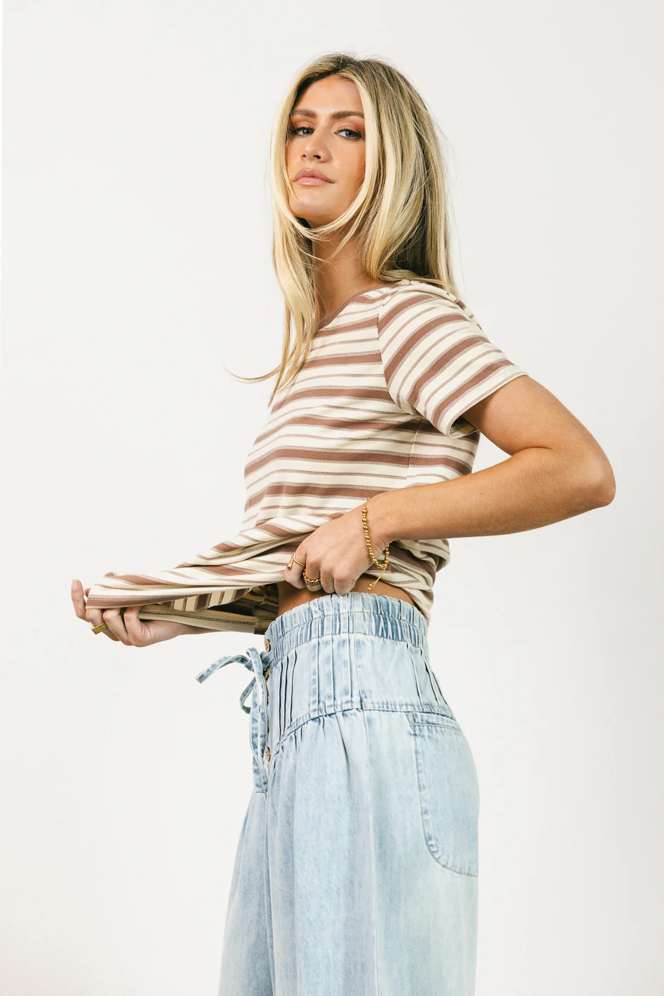 Kelly Striped Tee in Taupe - FINAL SALE - Image 5