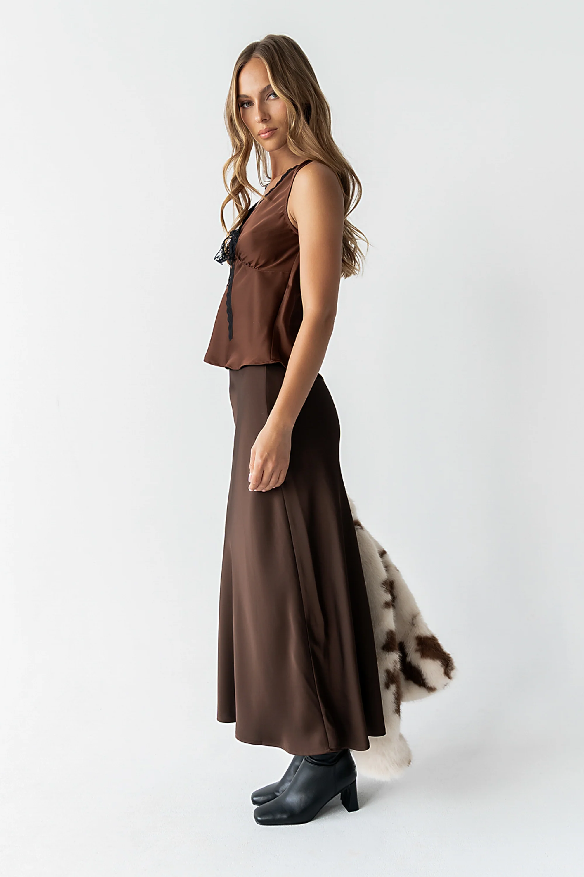 Kendall Satin Top in Brown - Image 3