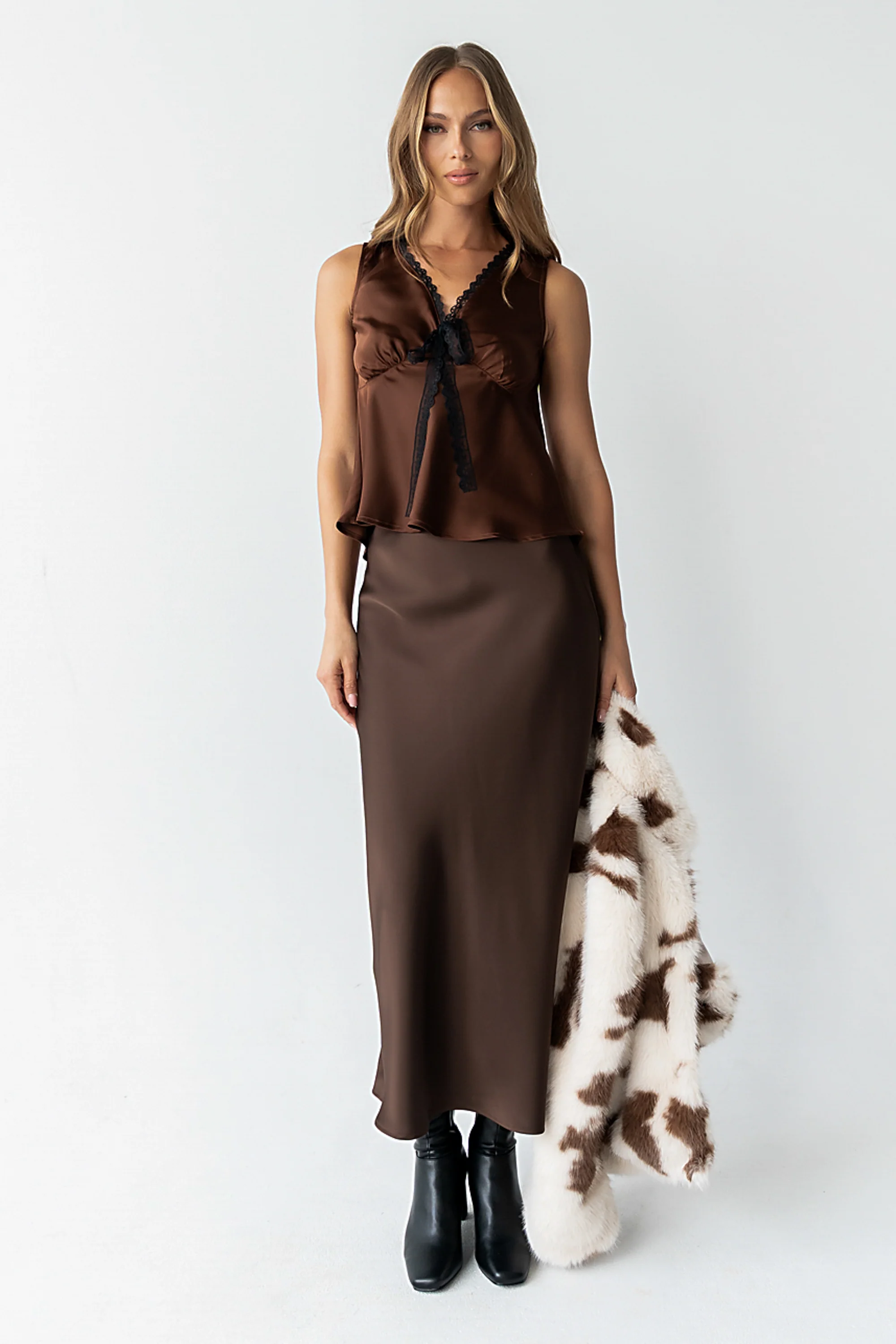 Kendall Satin Top in Brown - Image 5