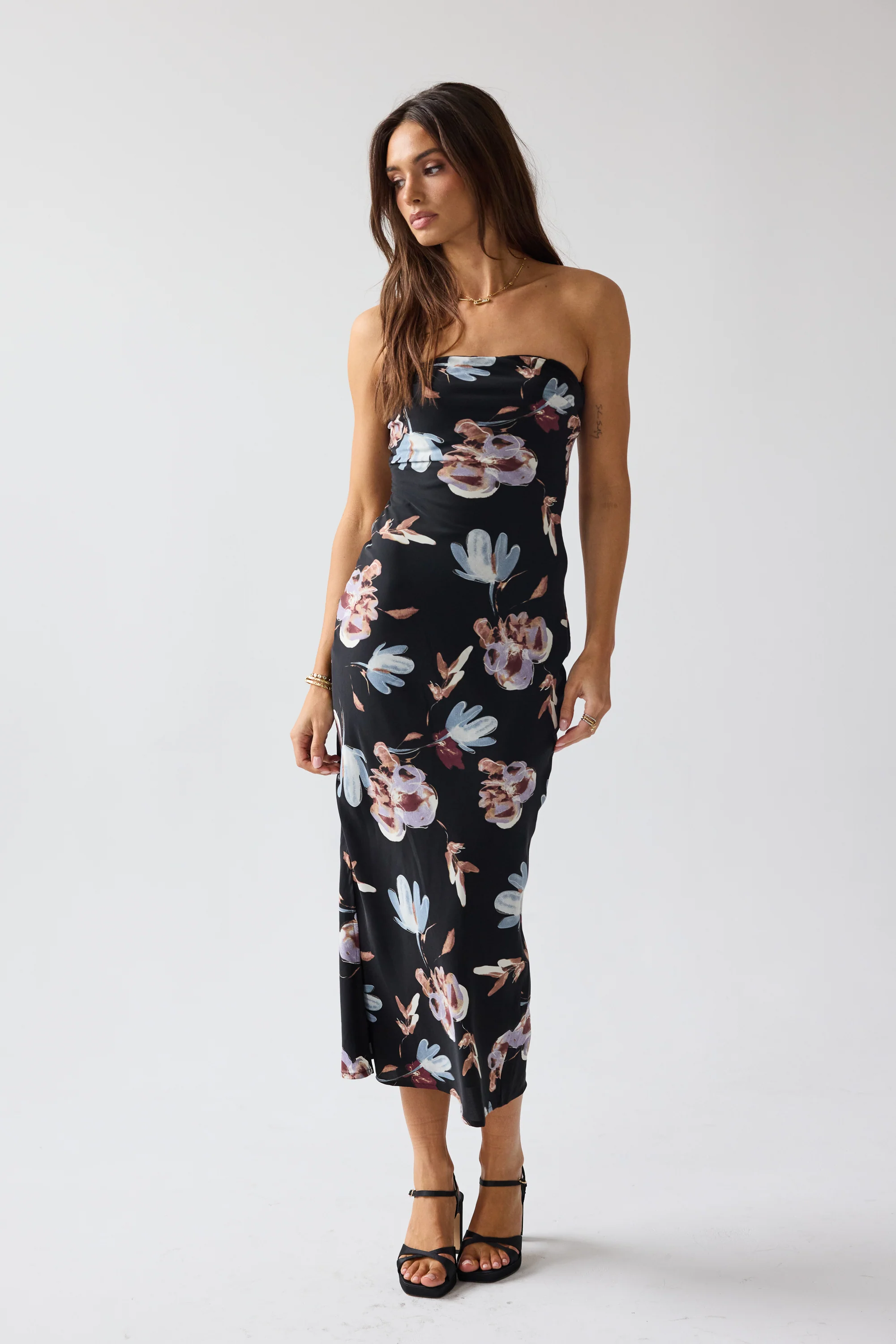 Kendall Strapless Midi Dress in Black - Image 2