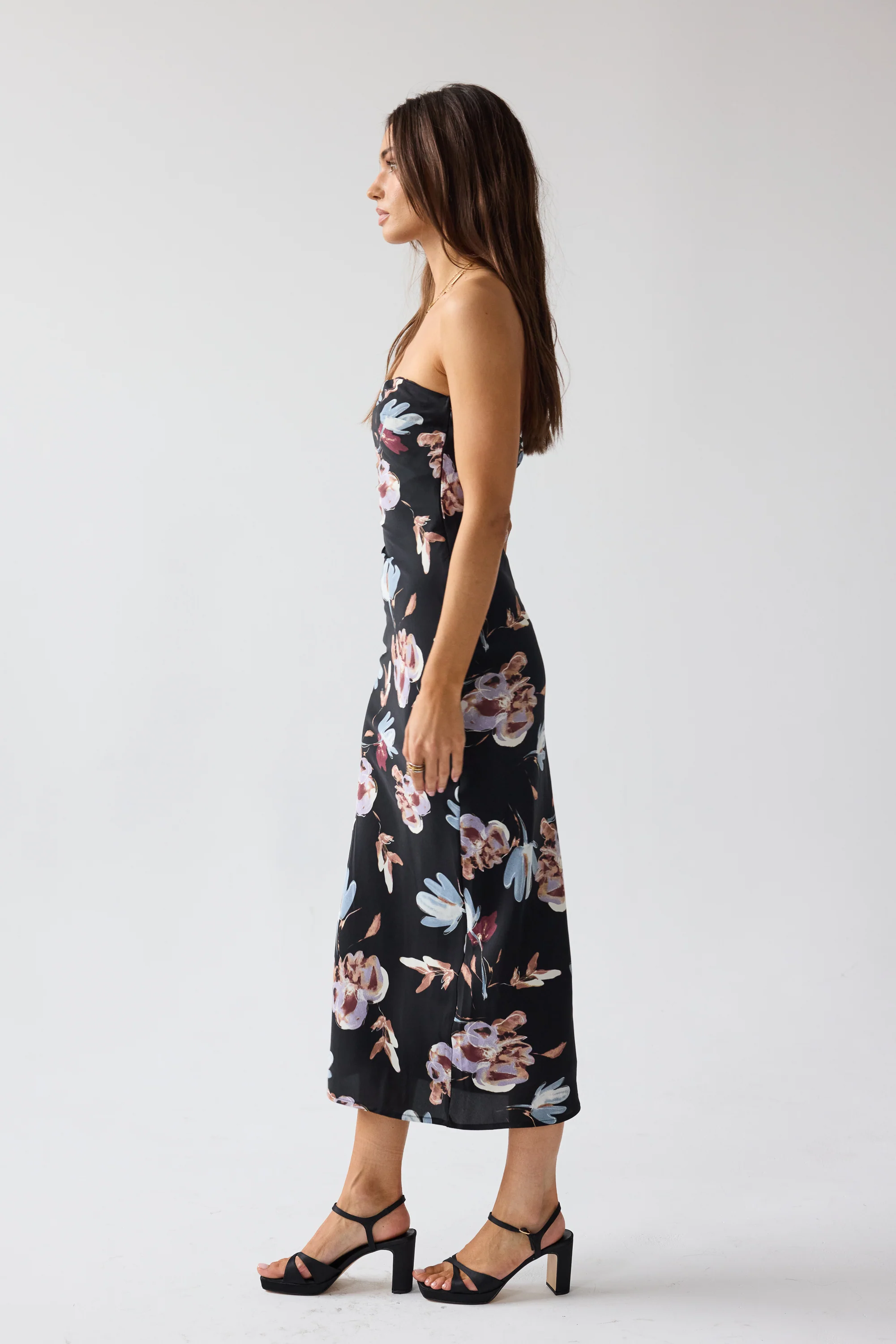 Kendall Strapless Midi Dress in Black - Image 3