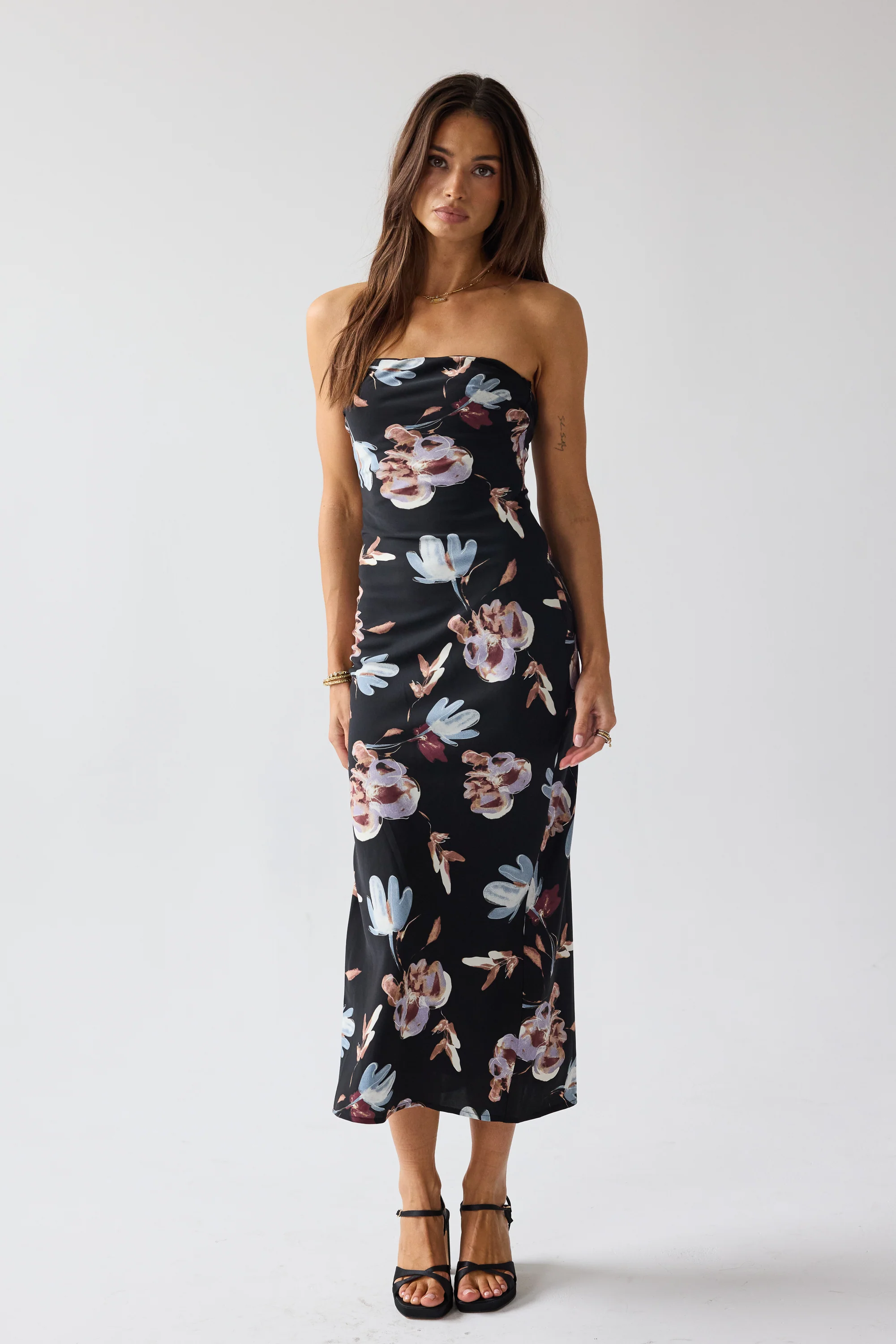 Kendall Strapless Midi Dress in Black - Image 4