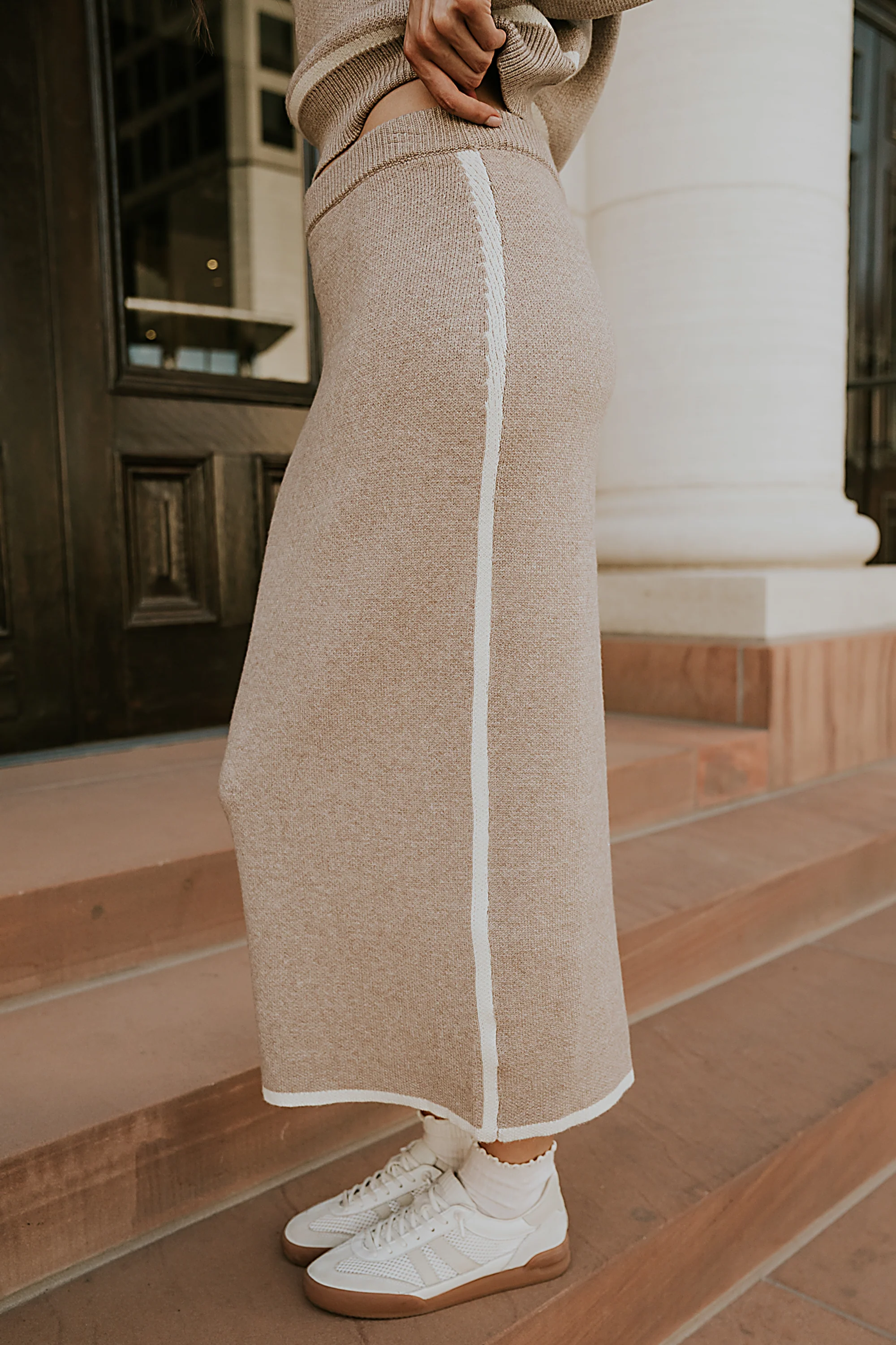 Kenna Contrast Midi Skirt in Oatmeal - FINAL SALE - Image 4