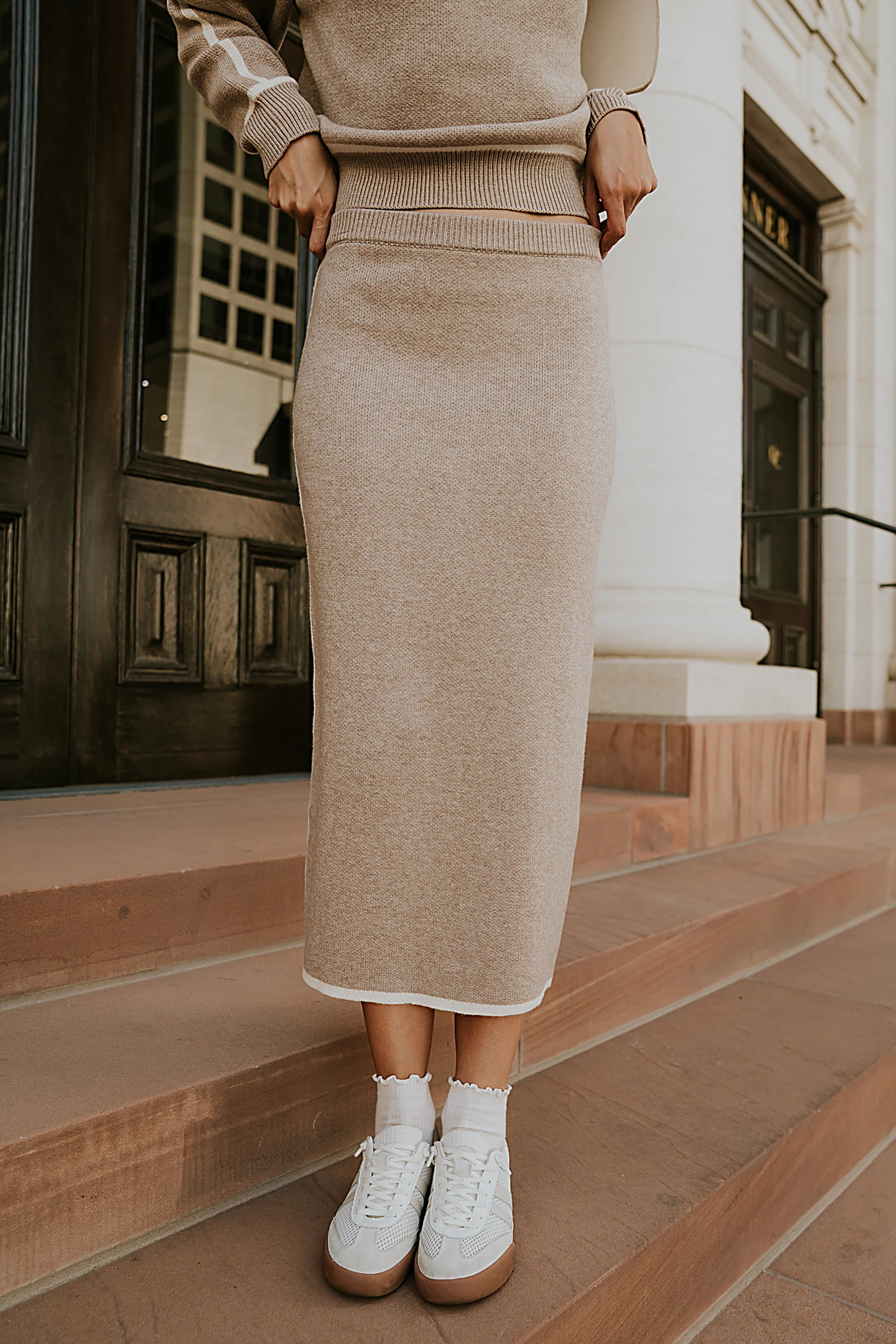 Kenna Contrast Midi Skirt in Oatmeal - FINAL SALE - Image 7