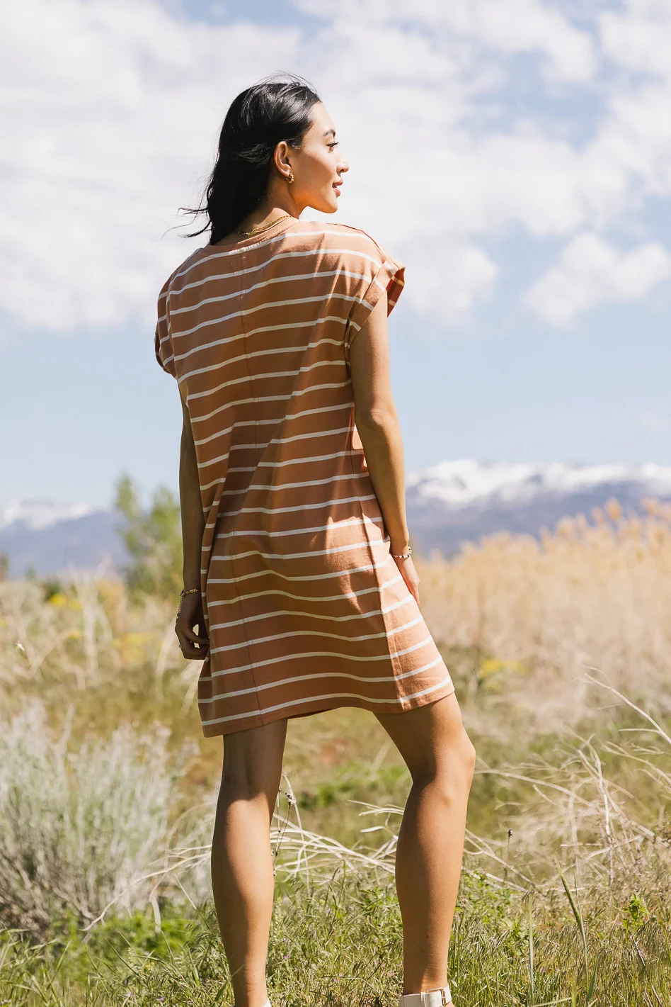 Kennedy Striped T-Shirt Dress in Rust - FINAL SALE - Image 4