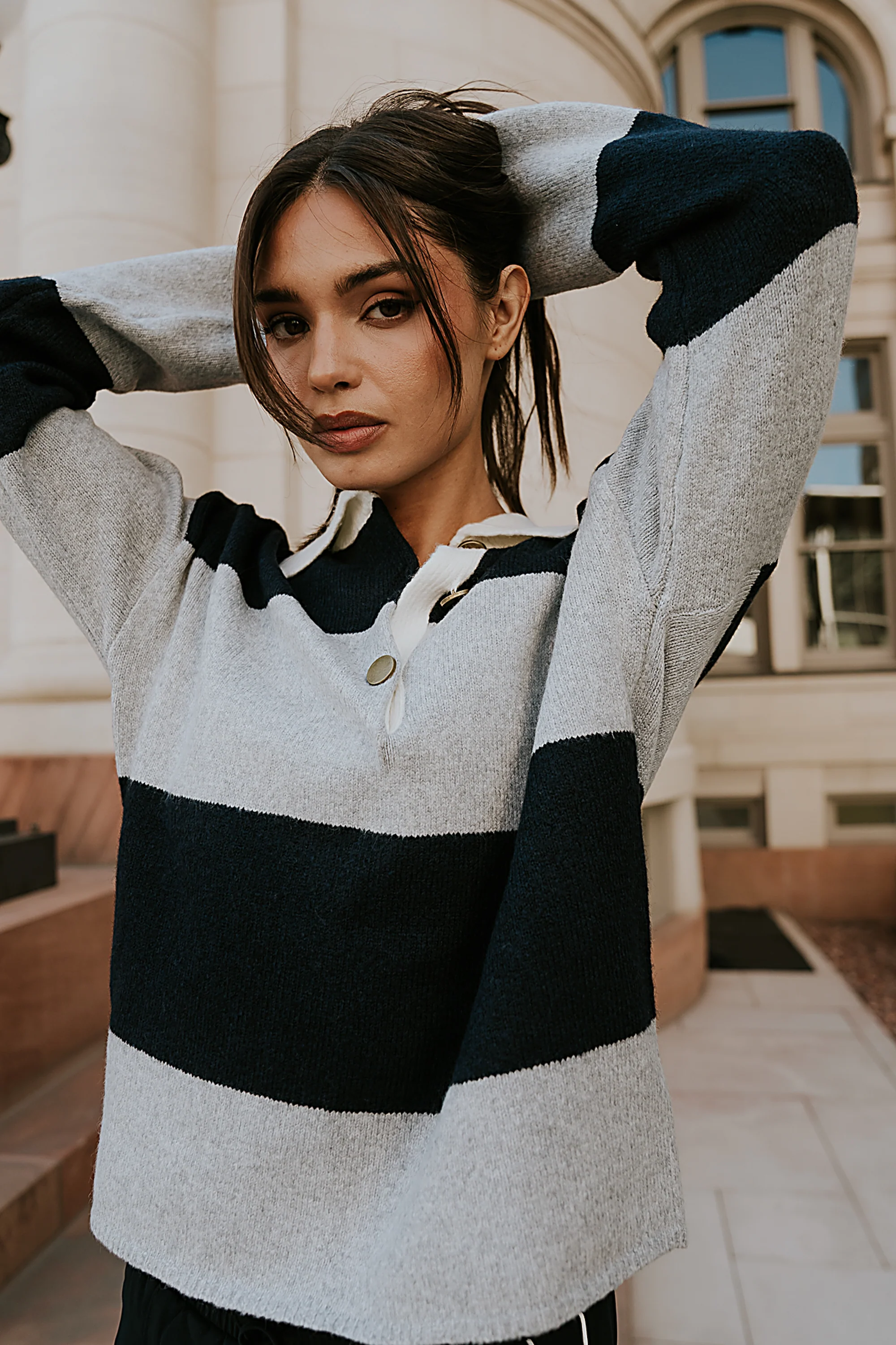 Kenzie Striped Sweater in Navy - Image 4