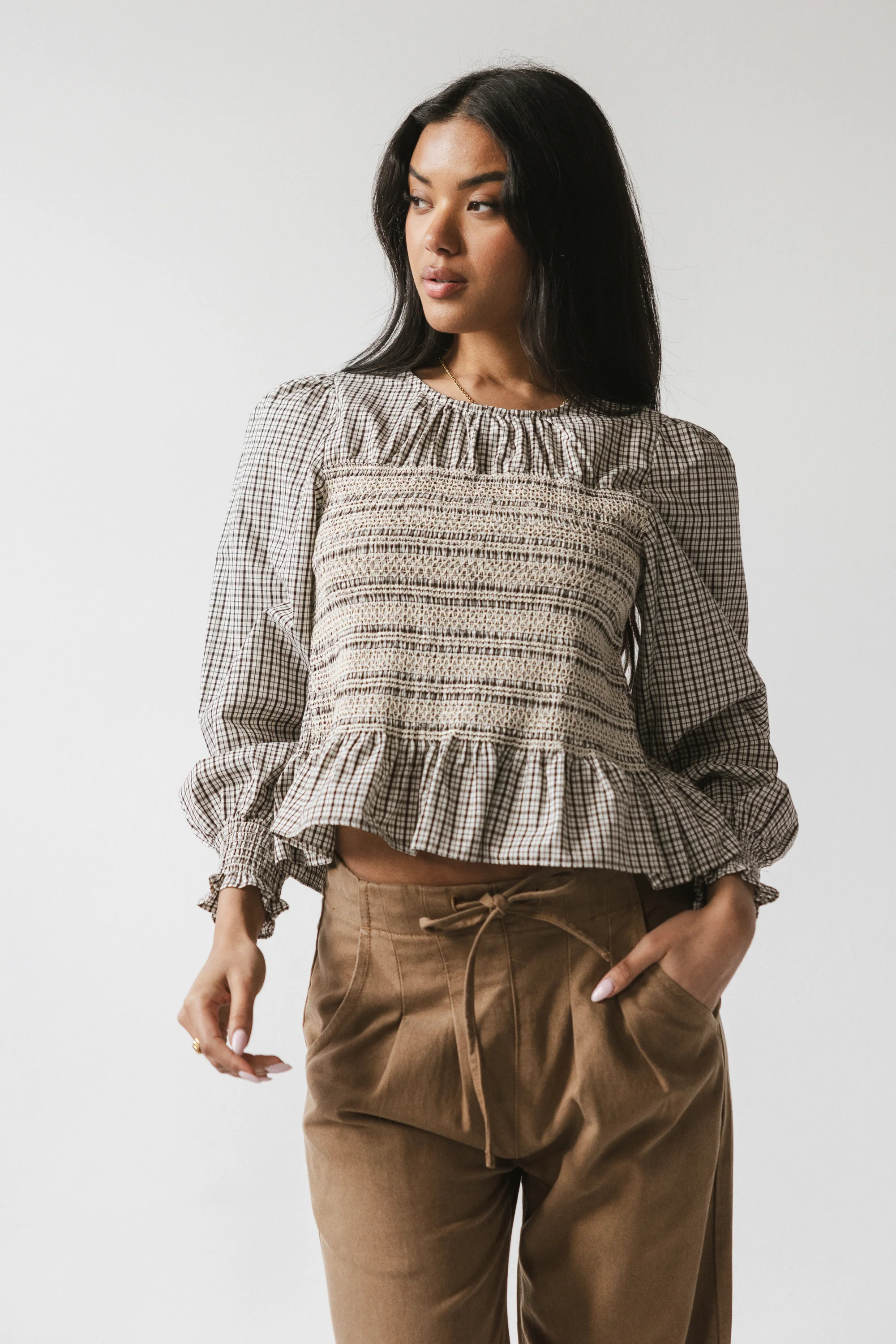 Kesley Smocked Blouse in Brown - FINAL SALE - Image 2