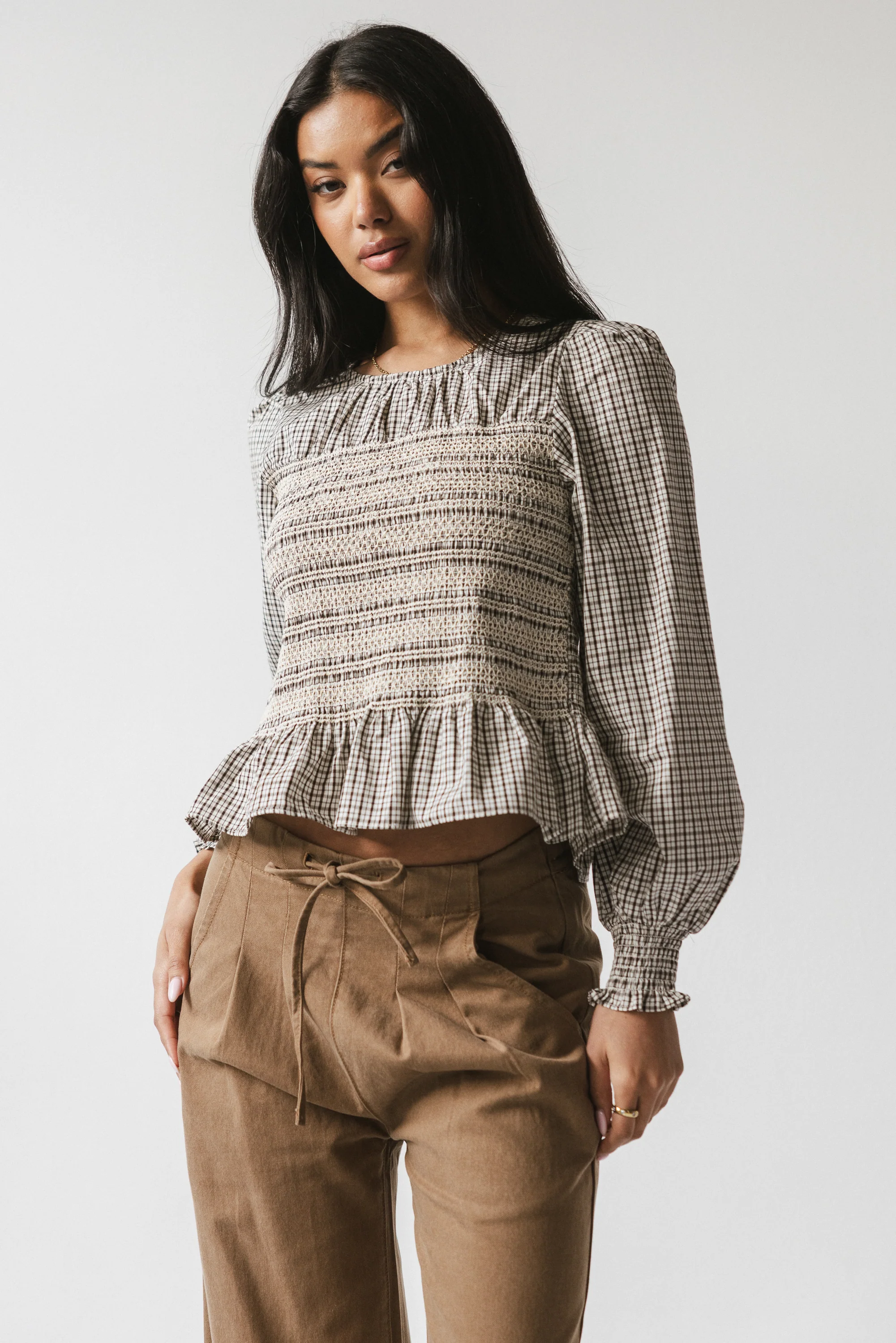 Kesley Smocked Blouse in Brown - FINAL SALE - Image 4