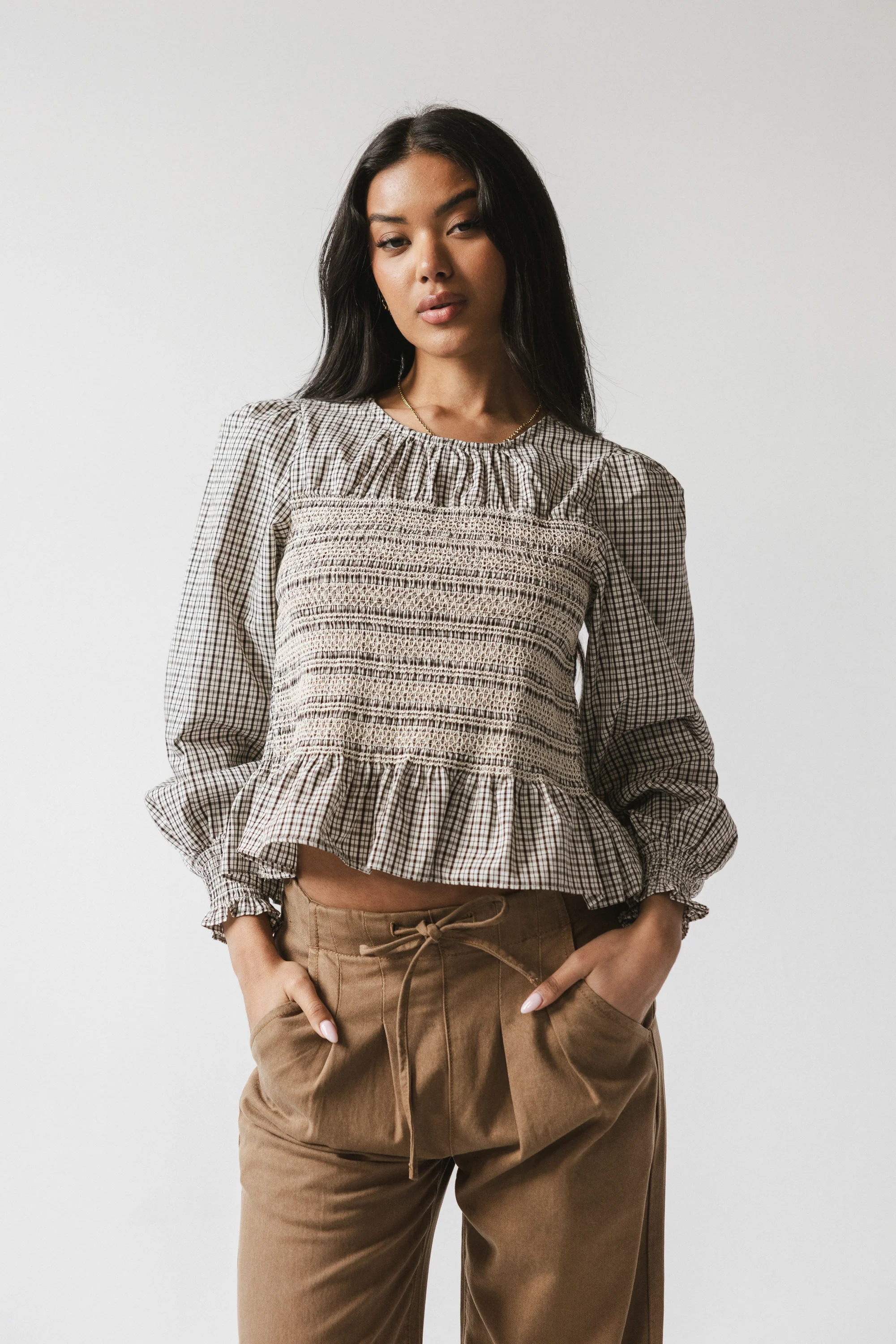 Kesley Smocked Blouse in Brown - FINAL SALE - Image 5
