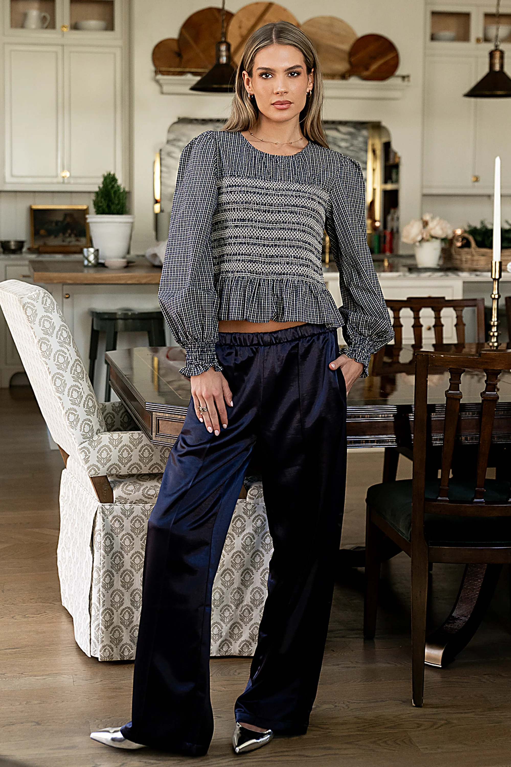 Kesley Smocked Blouse in Navy - FINAL SALE - Image 3