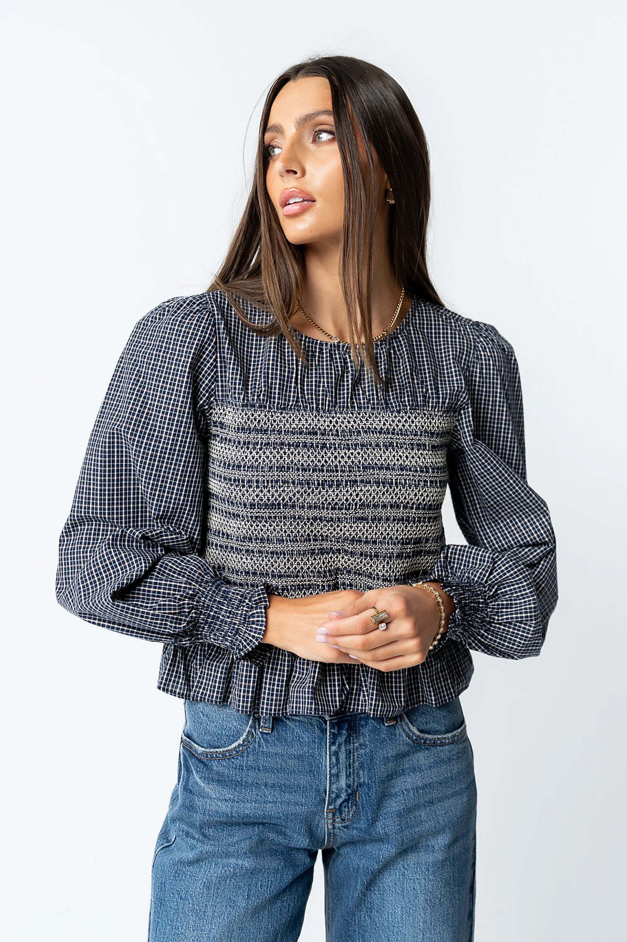 Kesley Smocked Blouse in Navy - FINAL SALE - Image 4