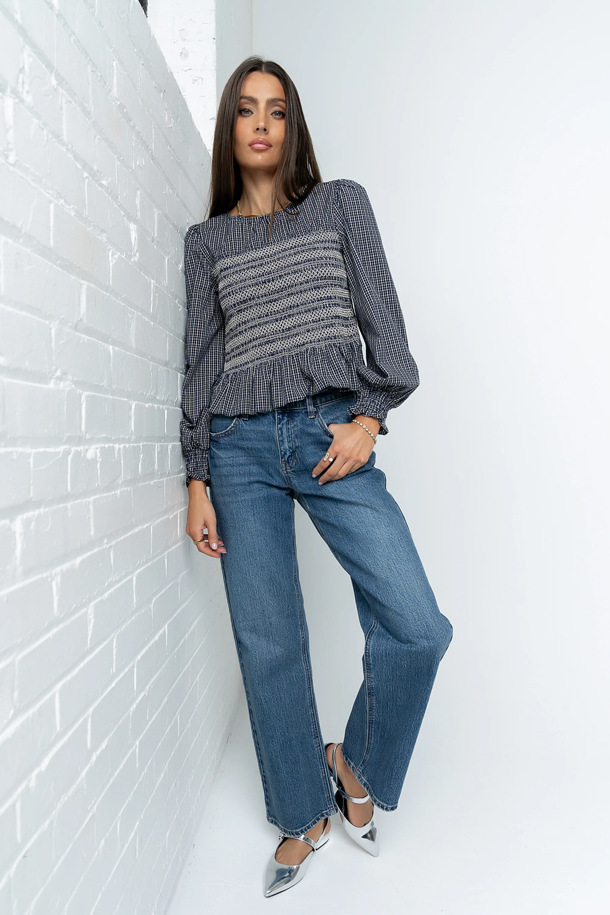 Kesley Smocked Blouse in Navy - FINAL SALE - Image 5