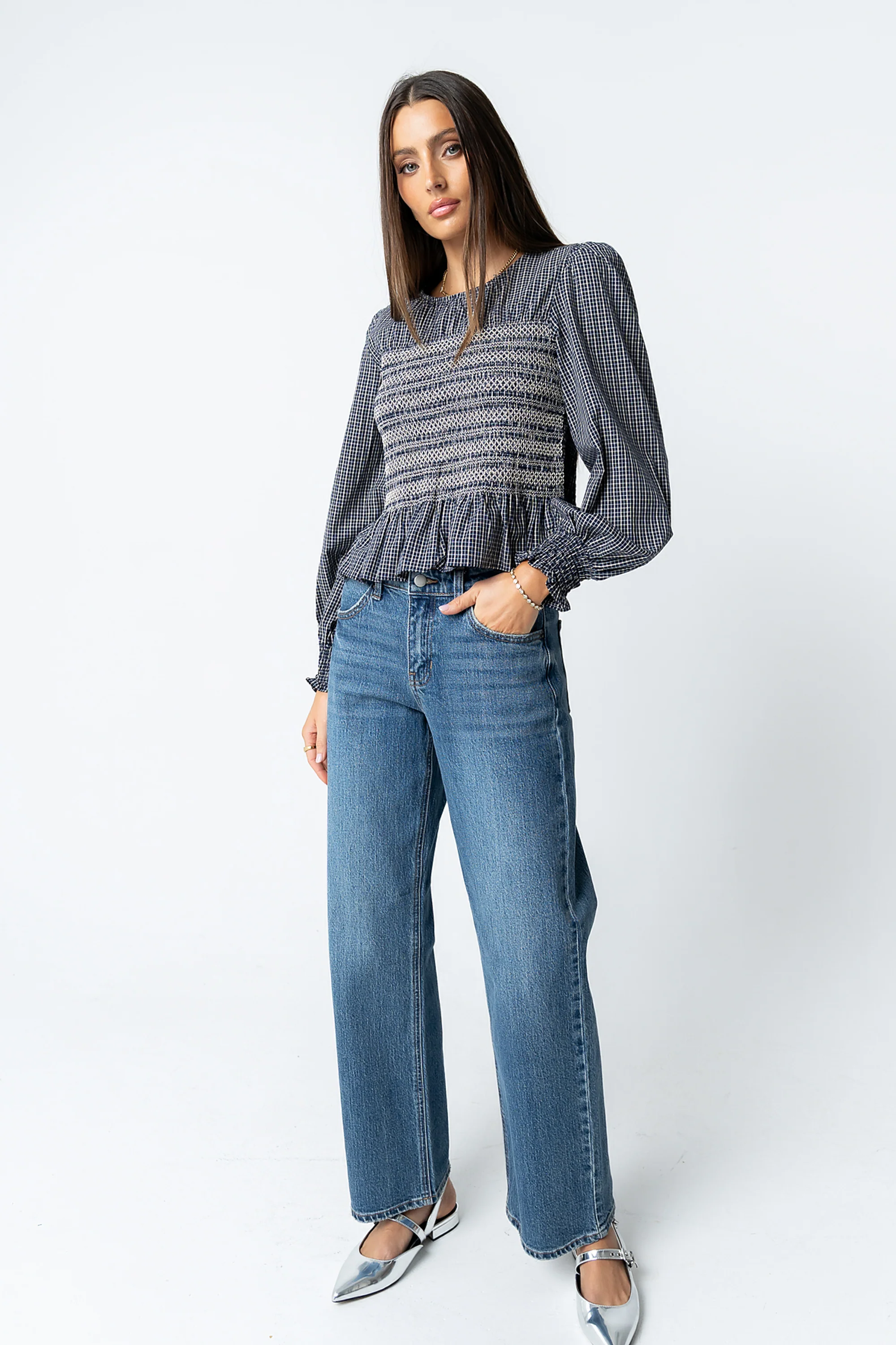 Kesley Smocked Blouse in Navy - FINAL SALE - Image 6
