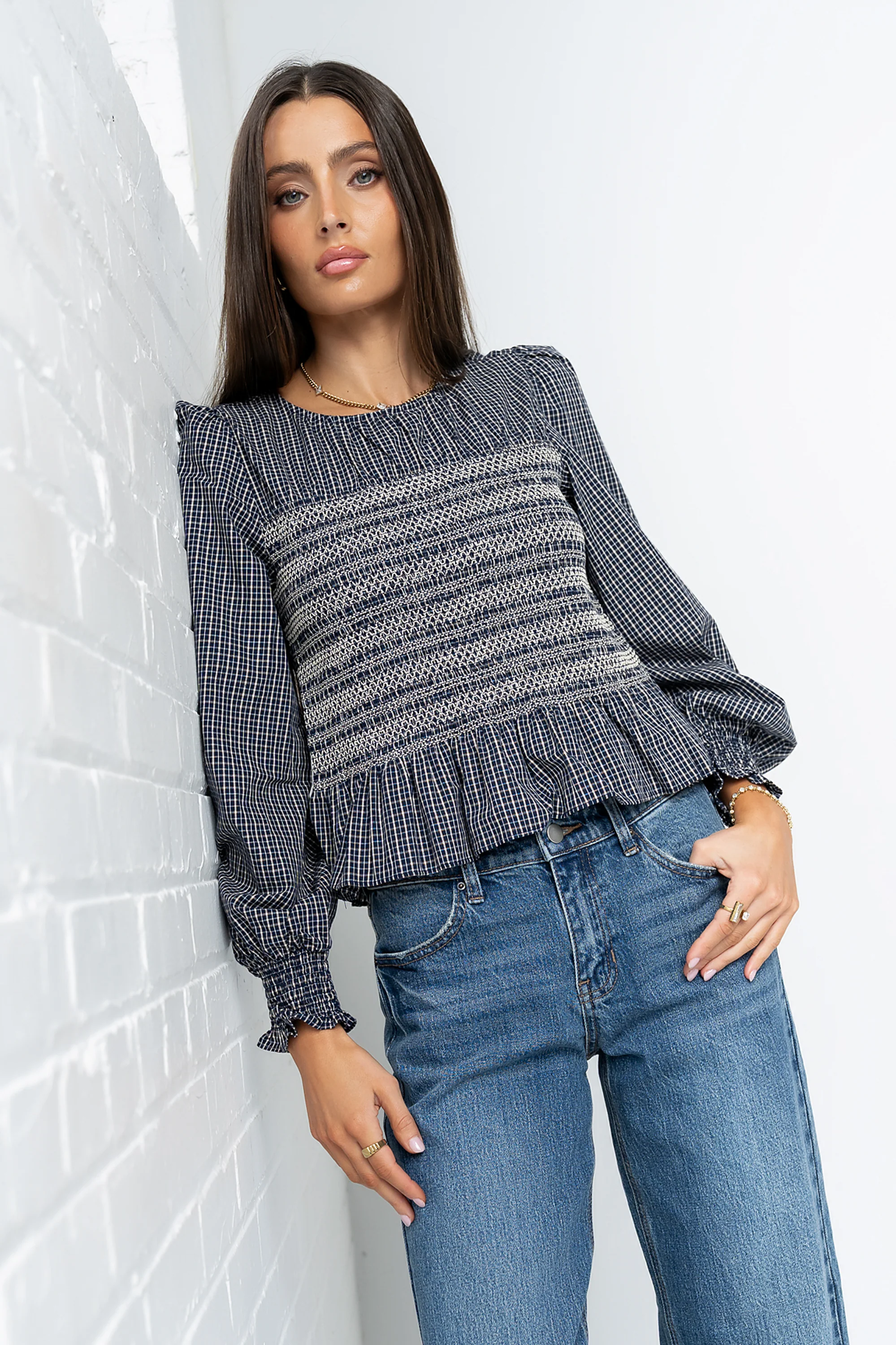Kesley Smocked Blouse in Navy - FINAL SALE - Image 7