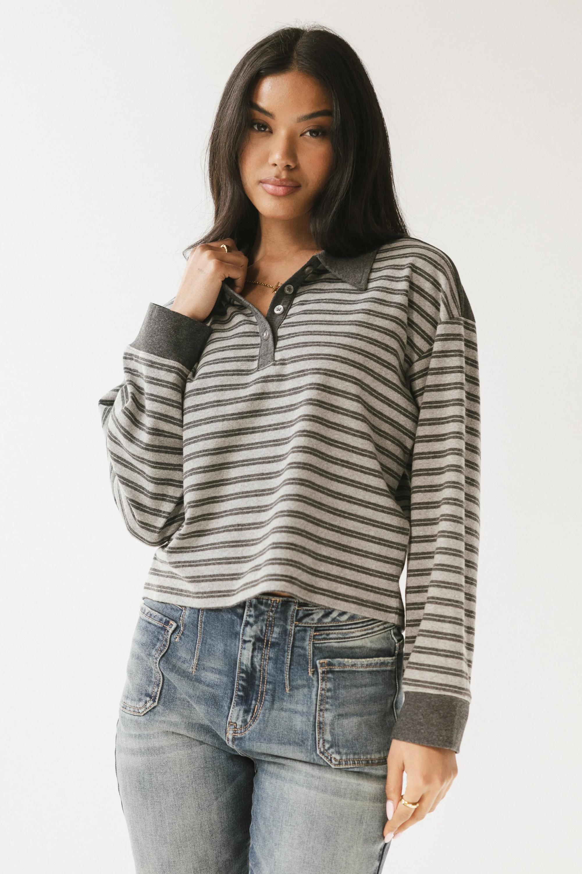 Kessie Striped Top in Grey - FINAL SALE