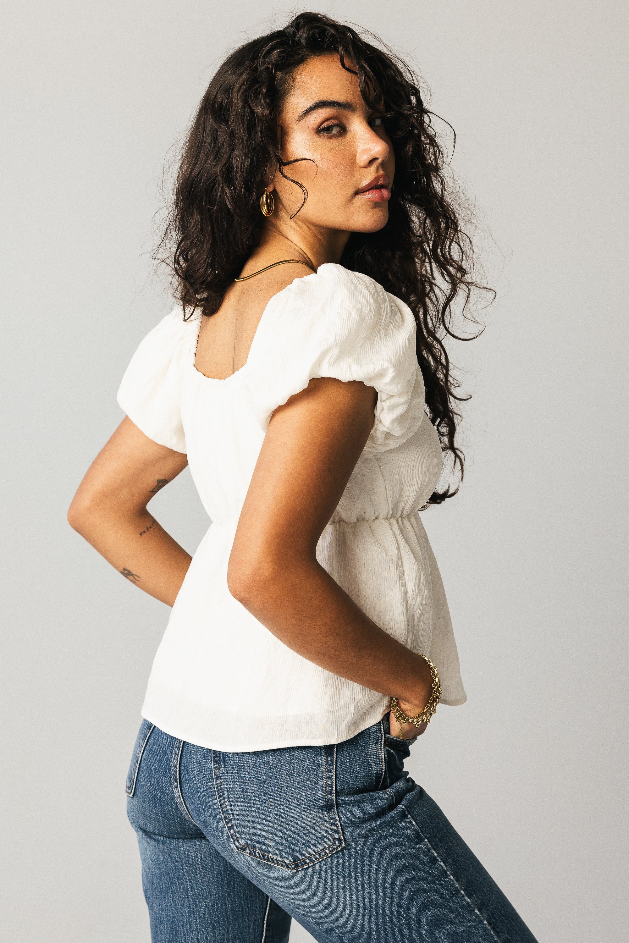 Kevin Peplum Blouse in White - FINAL SALE - Image 3