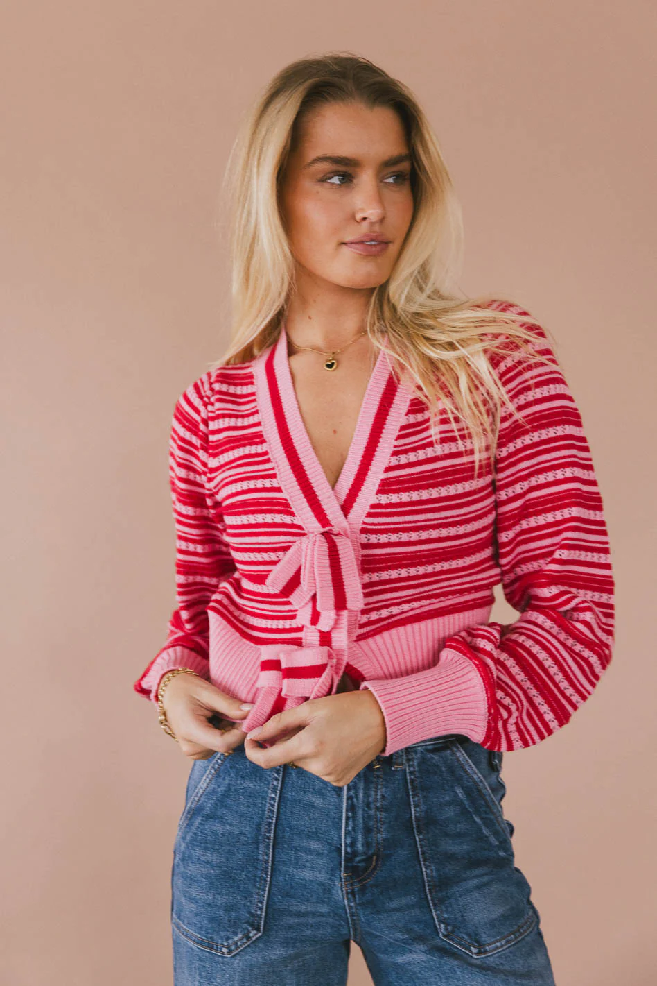 Kiara Striped Cardigan in Pink - FINAL SALE - Image 3