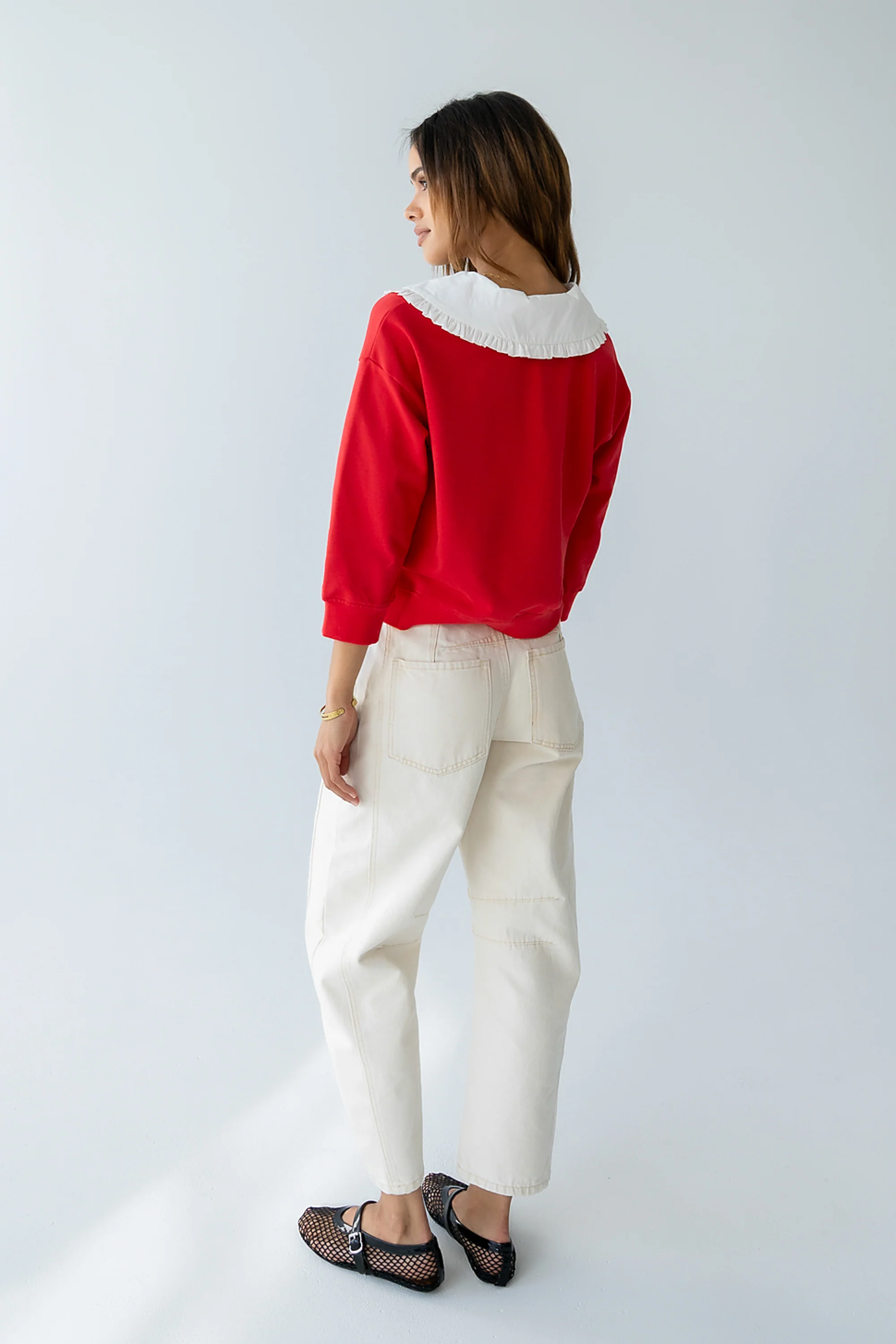 Kinsey Embroidered Barrel Jeans in Beige - Image 8