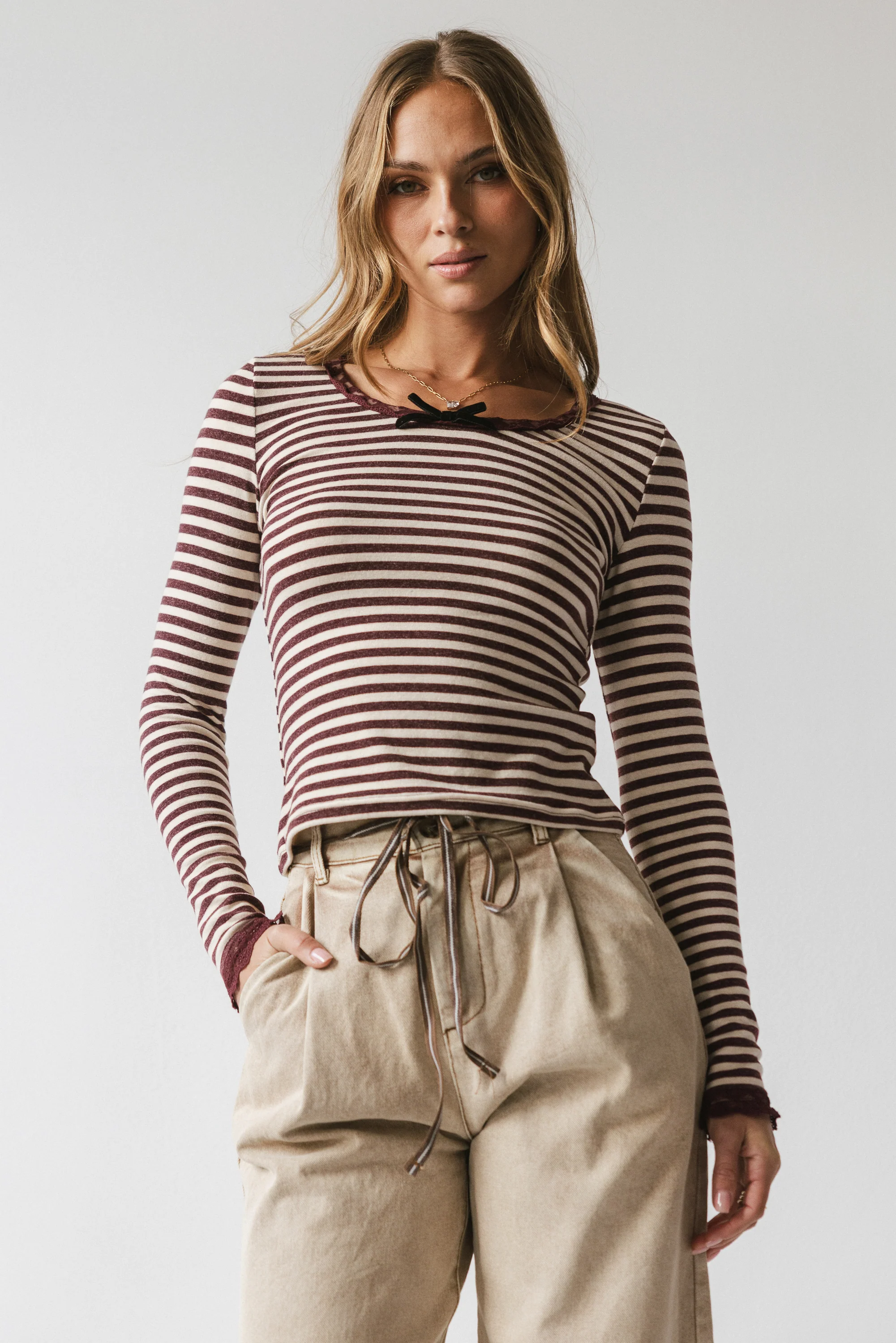 Kiya Striped Top in Burgundy - FINAL SALE