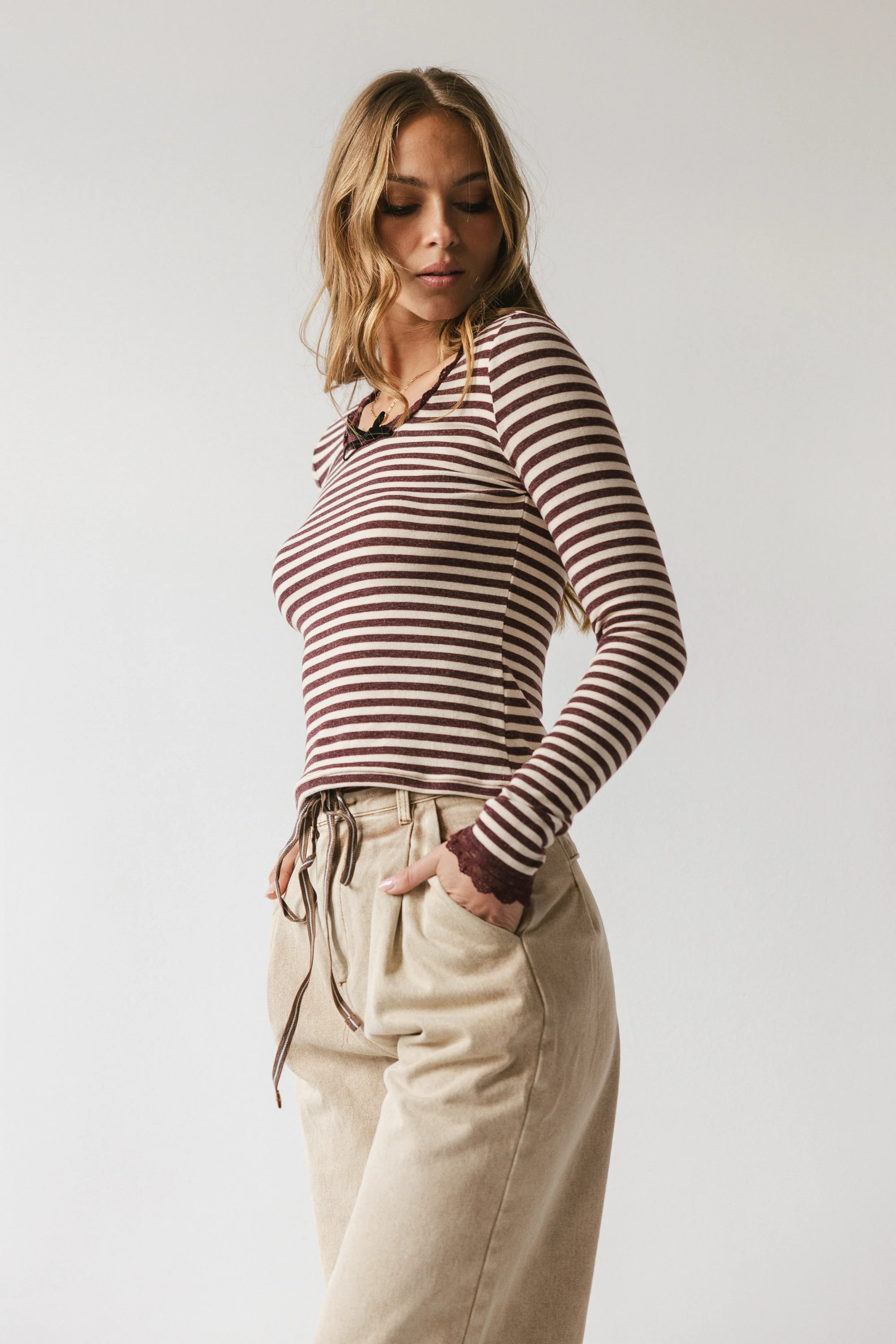 Kiya Striped Top in Burgundy - FINAL SALE - Image 4