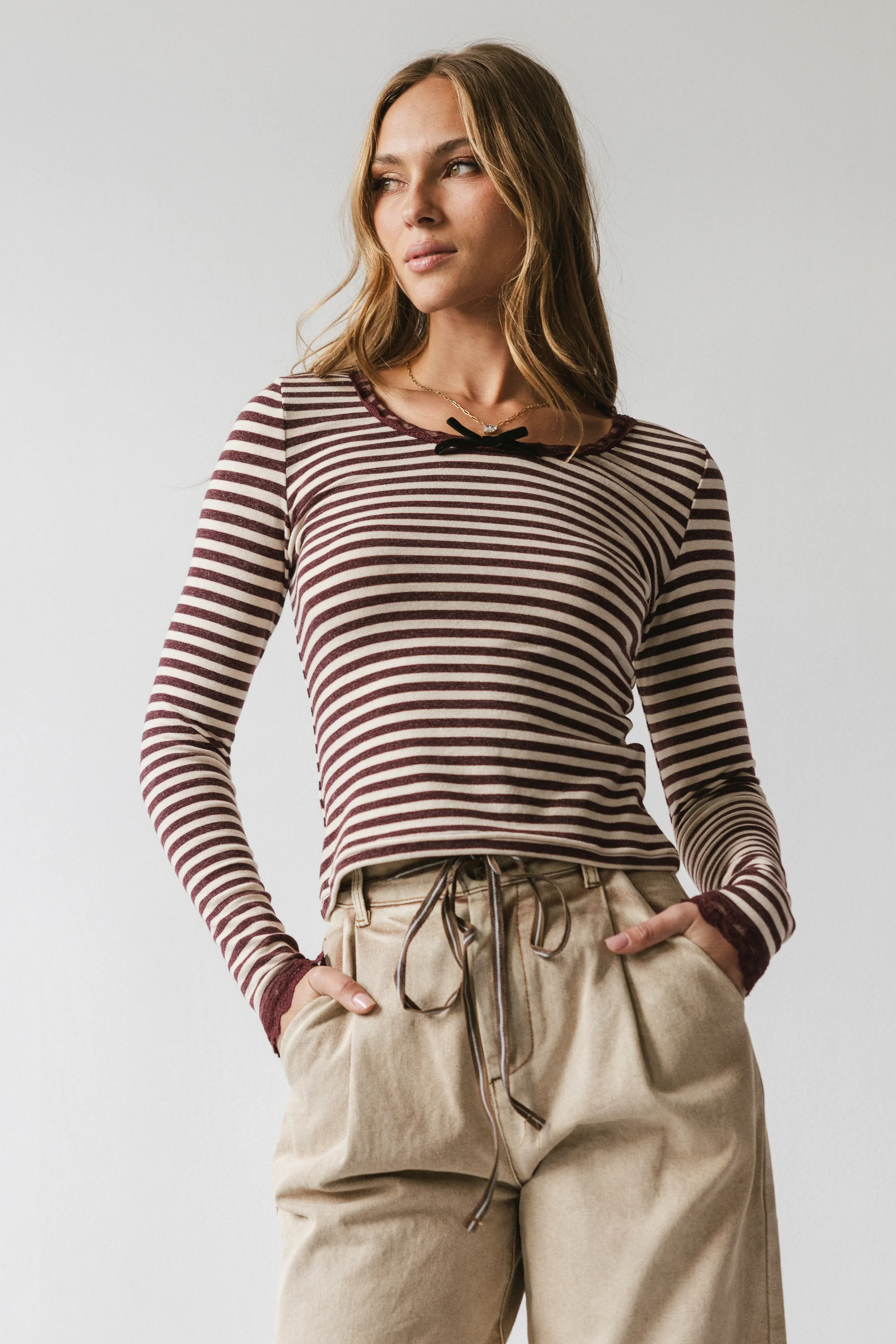 Kiya Striped Top in Burgundy - FINAL SALE - Image 5