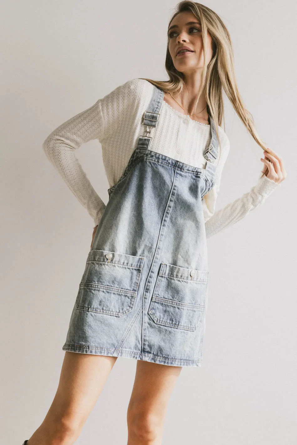 Koa Denim Mini Dress in Light Wash - FINAL SALE - Image 8