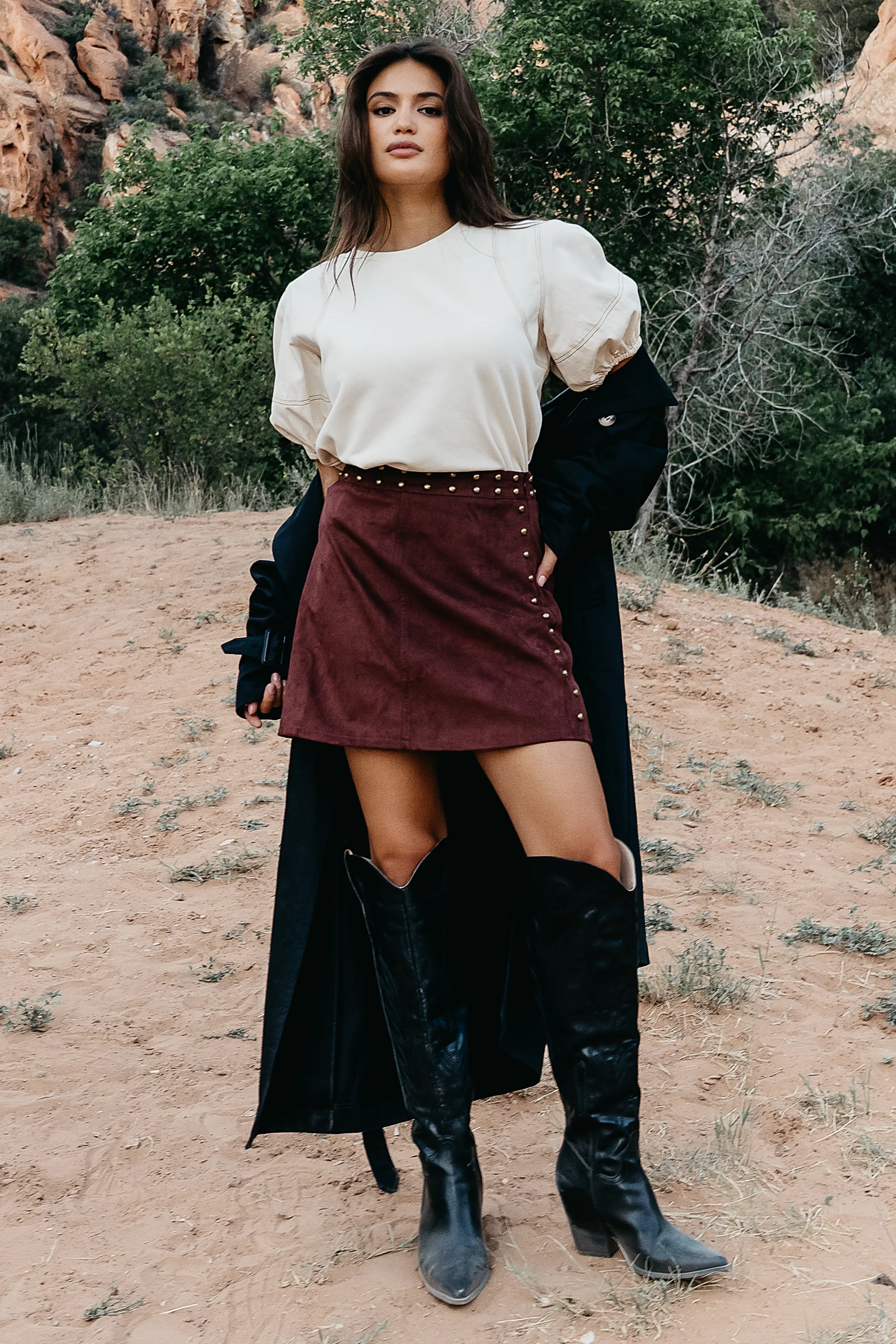 Kori Studded Mini Skirt in Burgundy - FINAL SALE - Image 3