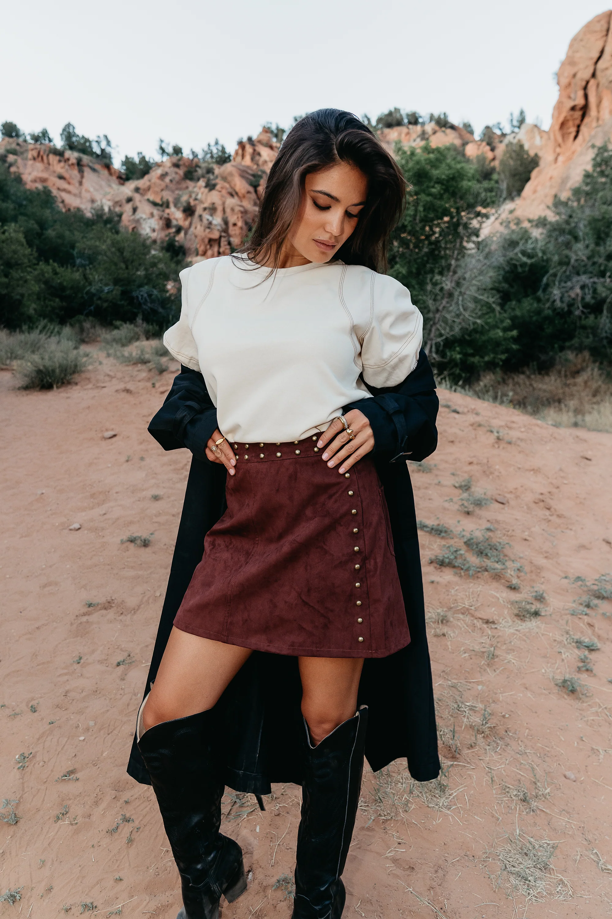 Kori Studded Mini Skirt in Burgundy - FINAL SALE - Image 4