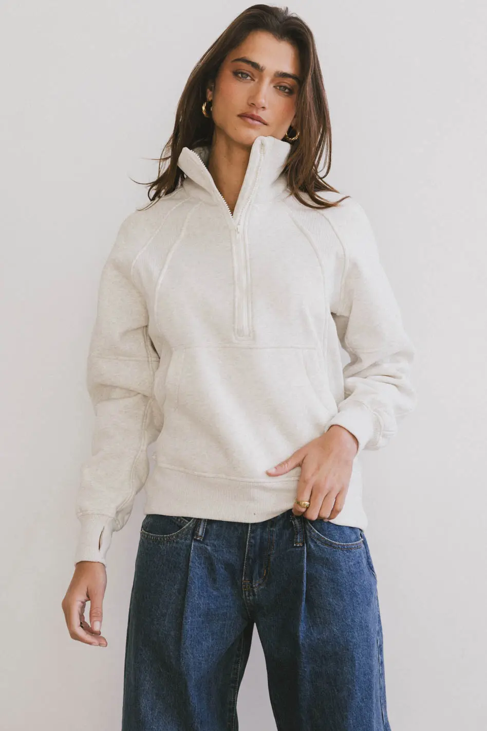 Krista Half Zip in Bone - FINAL SALE - Image 3