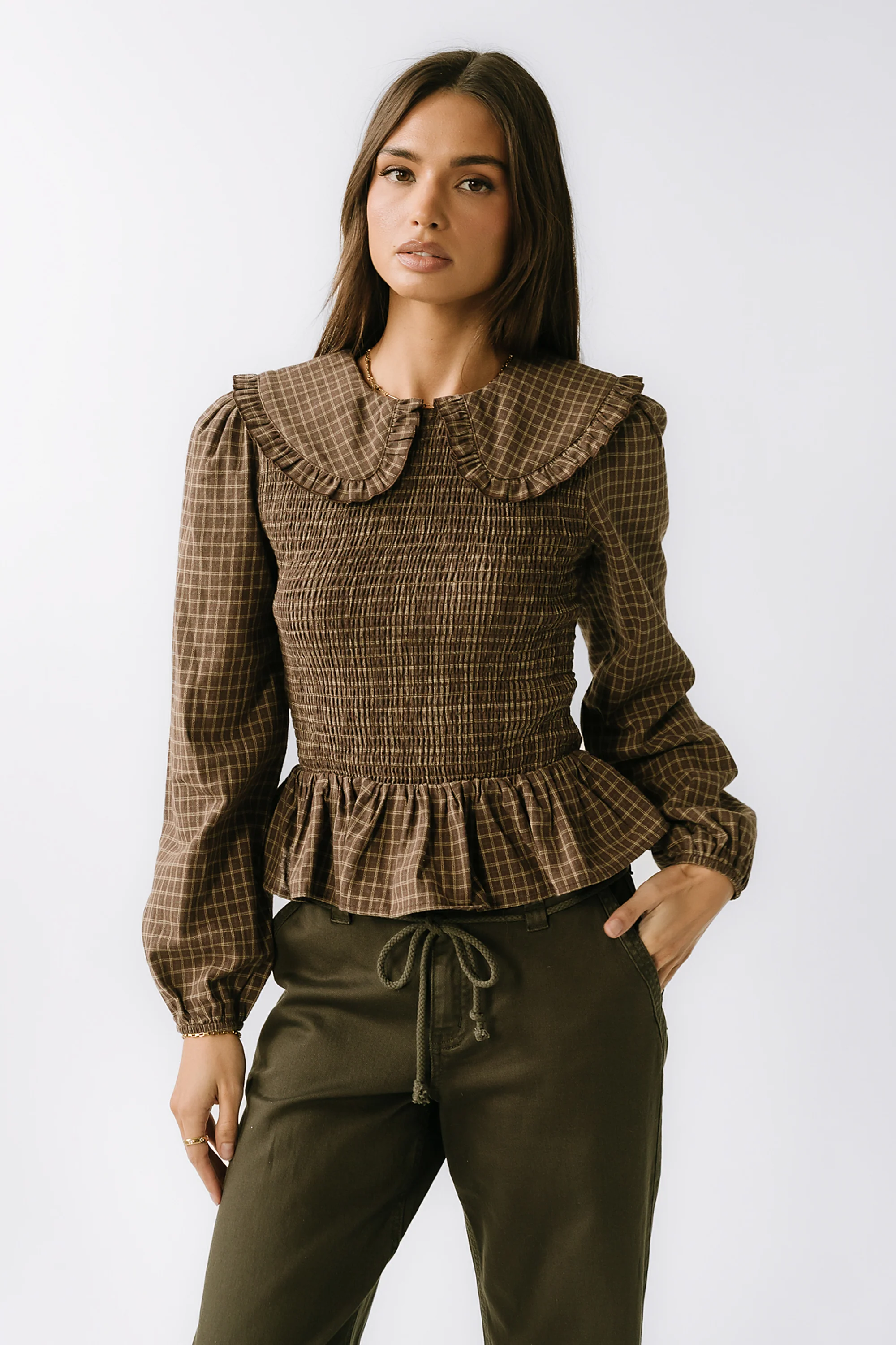 Kristy Smocked Blouse in Brown - FINAL SALE