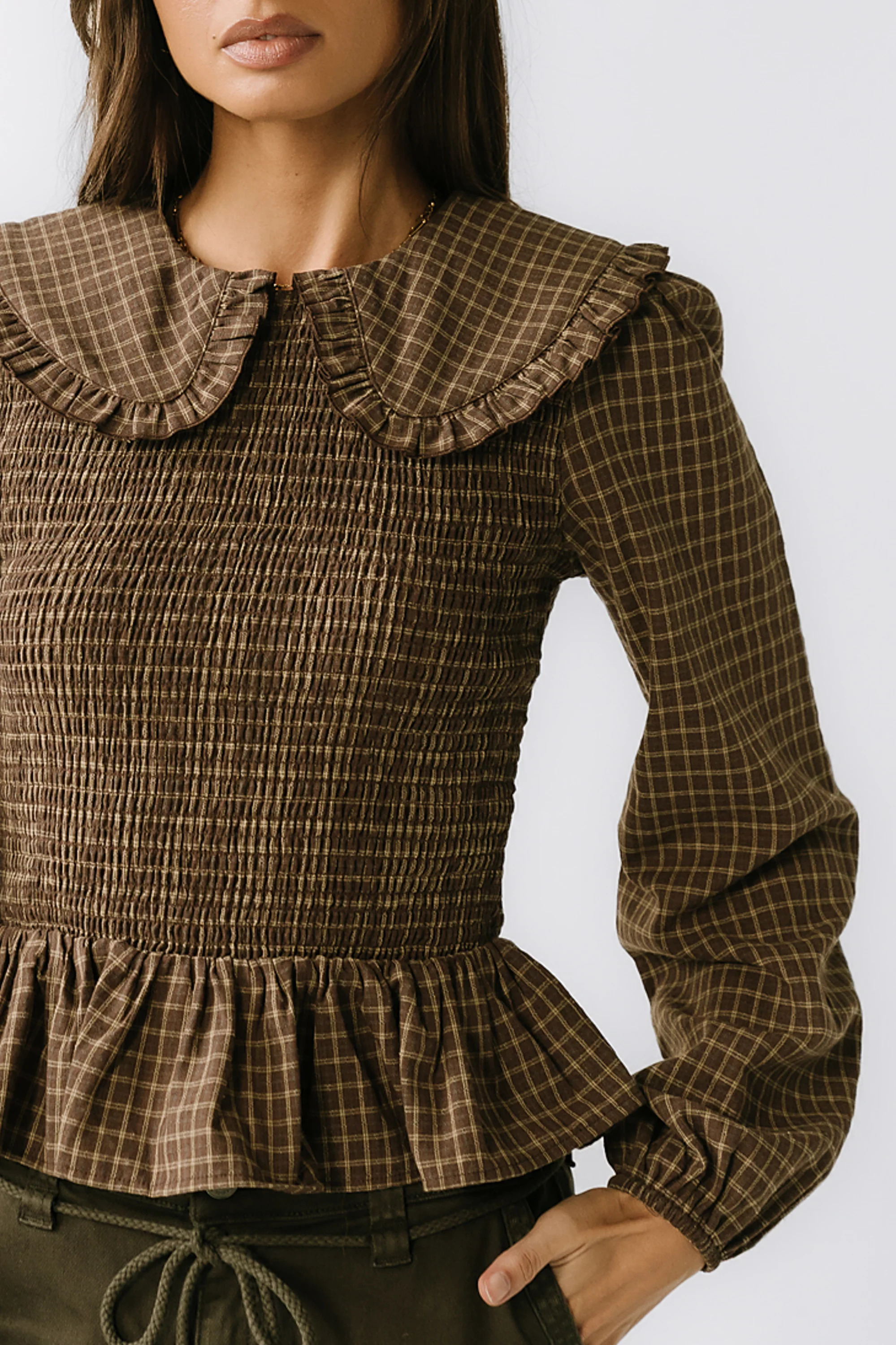 Kristy Smocked Blouse in Brown - FINAL SALE - Image 3