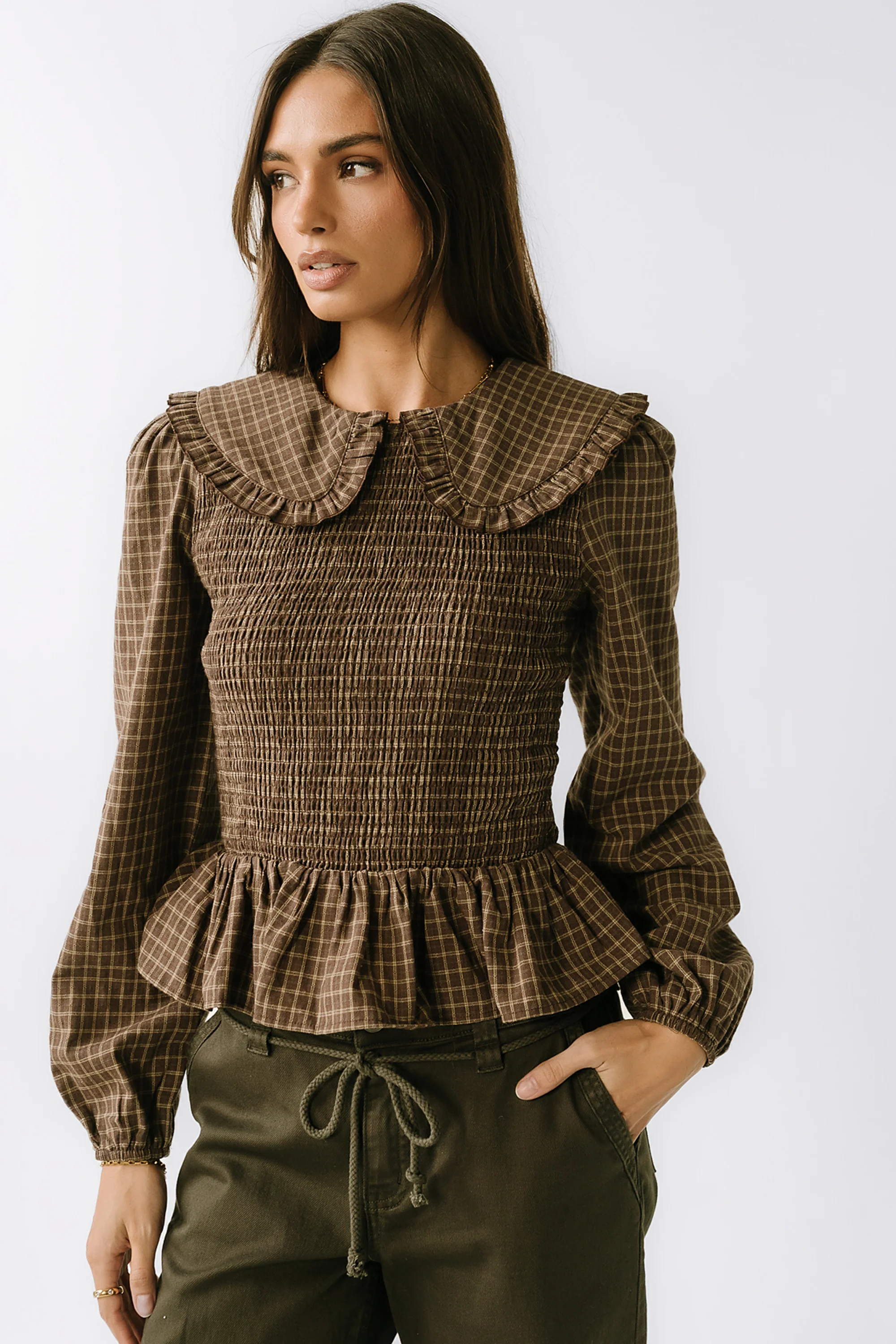 Kristy Smocked Blouse in Brown - FINAL SALE - Image 4