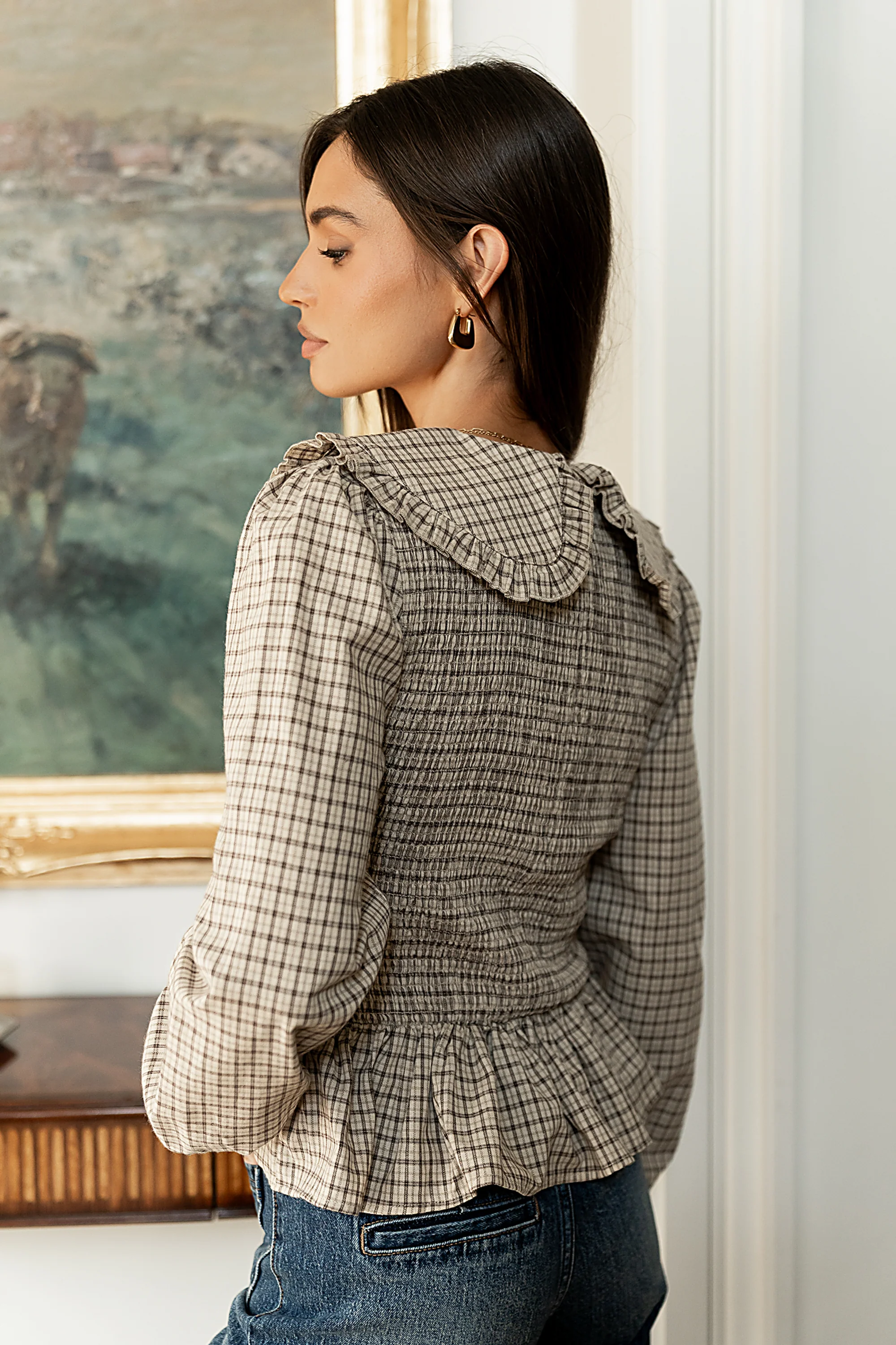Kristy Smocked Blouse in Beige - FINAL SALE - Image 3