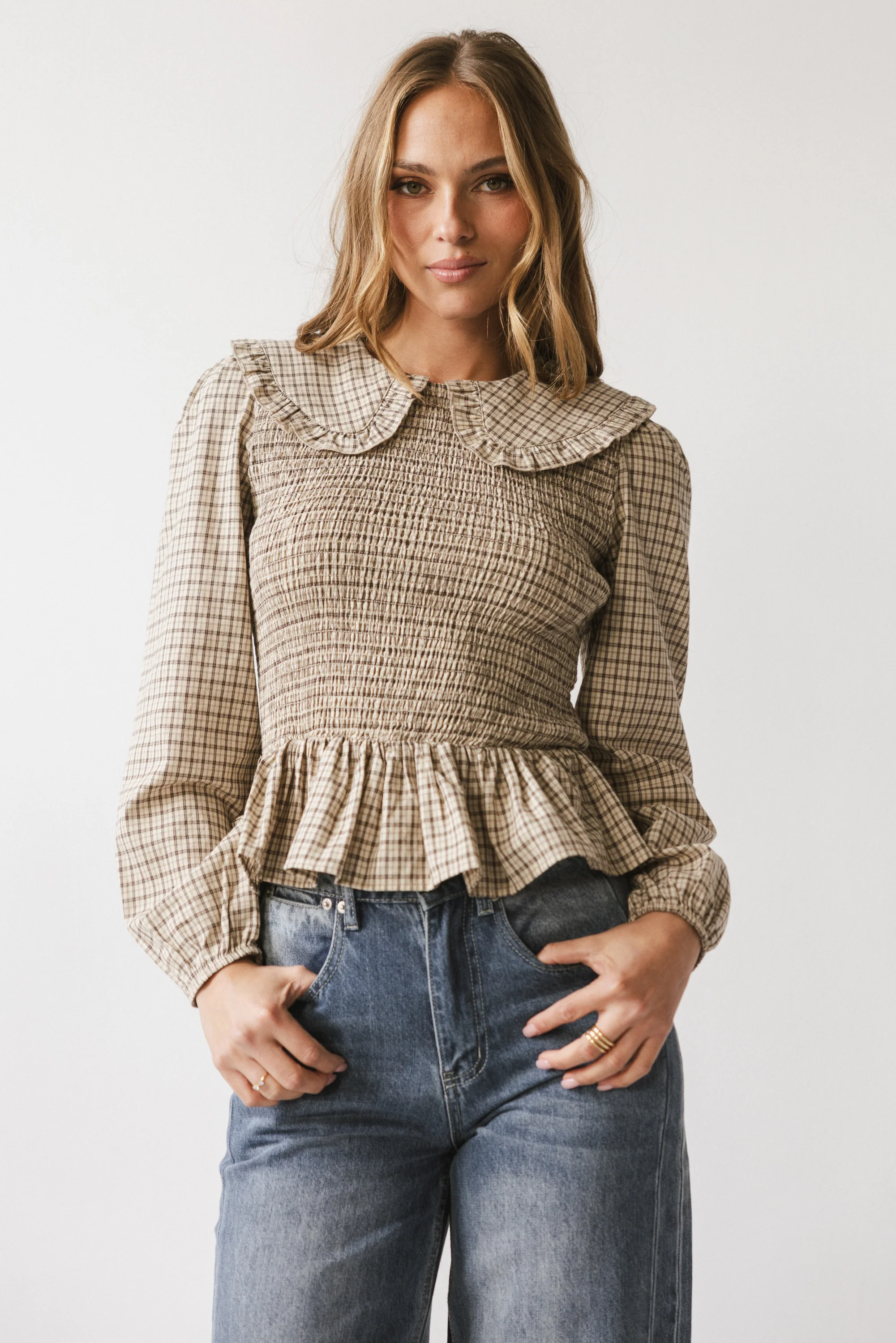 Kristy Smocked Blouse in Beige - FINAL SALE - Image 5