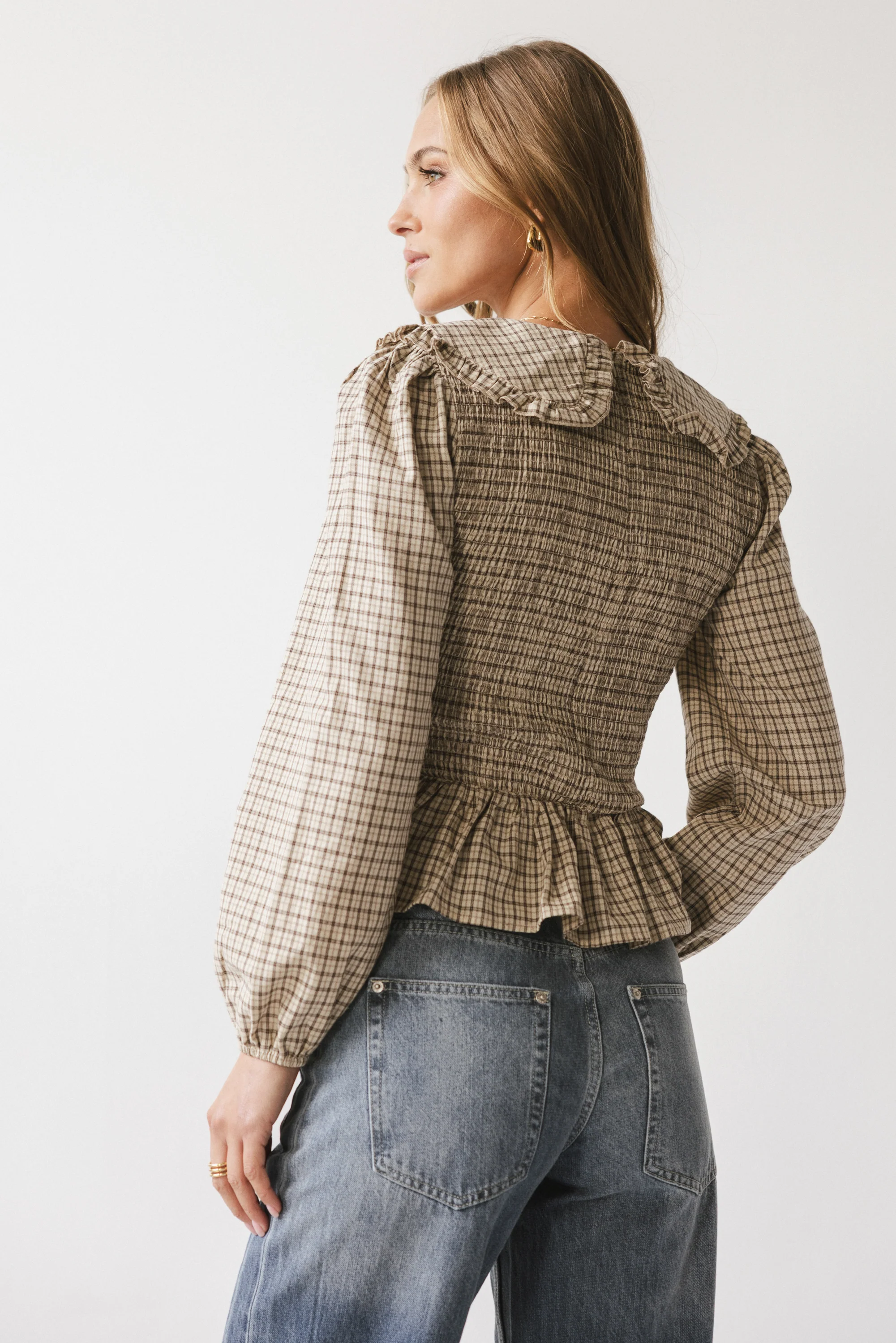 Kristy Smocked Blouse in Beige - FINAL SALE - Image 6